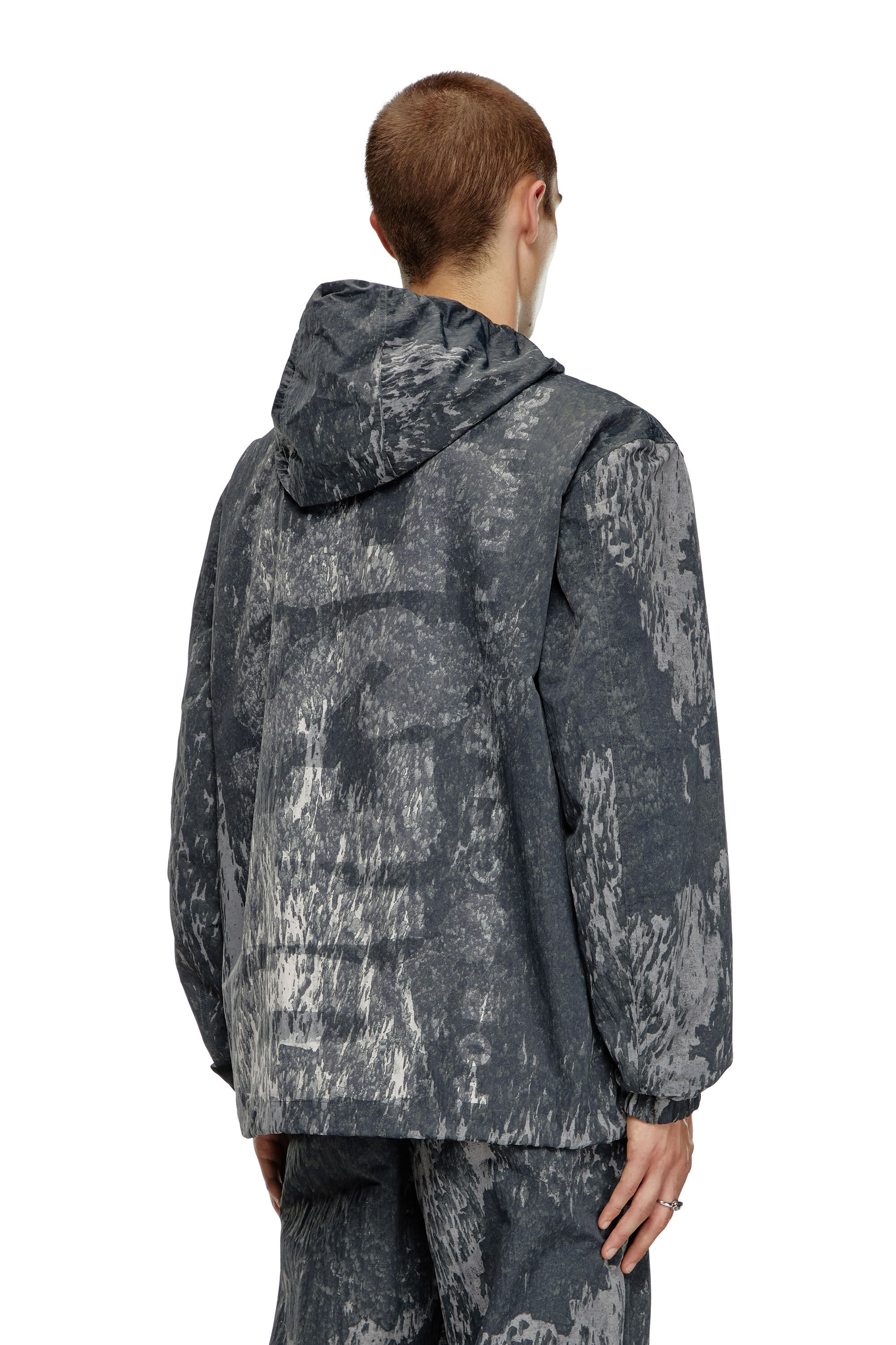 J-BRICK Hooded windbreaker with Rain Camo print｜ブラック｜メンズ｜DIESEL