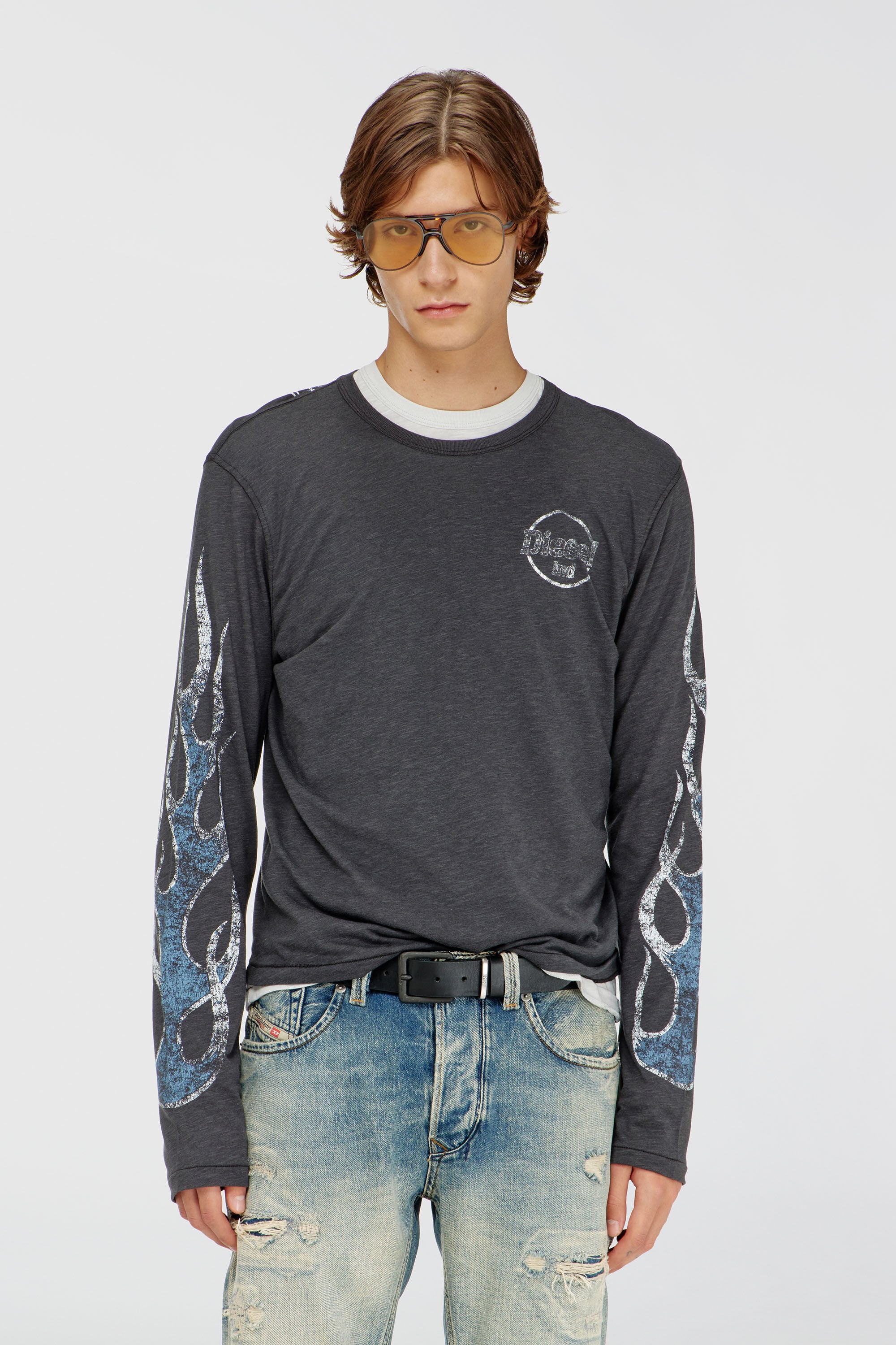 Diesel - T-NOTS-LS, Male's 長袖Tシャツ in ダークグレー - 3