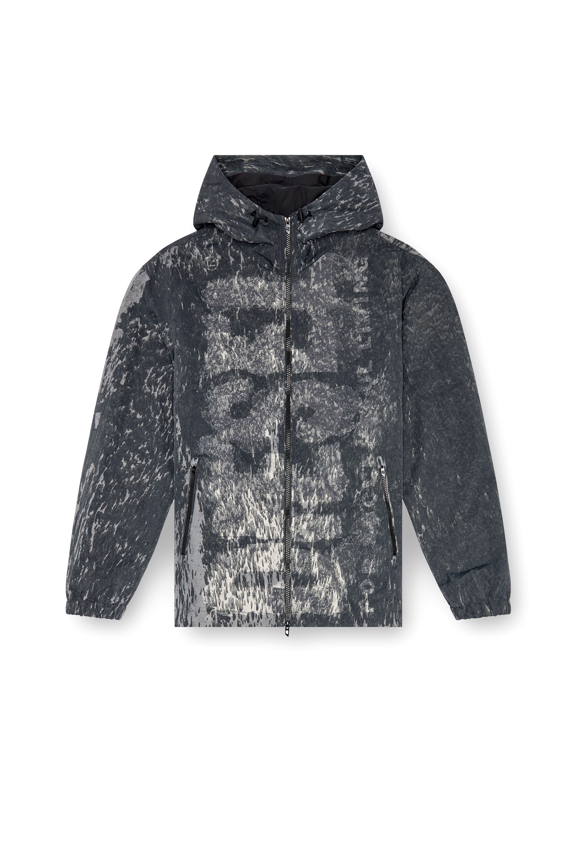 J-BRICK Hooded windbreaker with Rain Camo print｜ブラック｜メンズ｜DIESEL