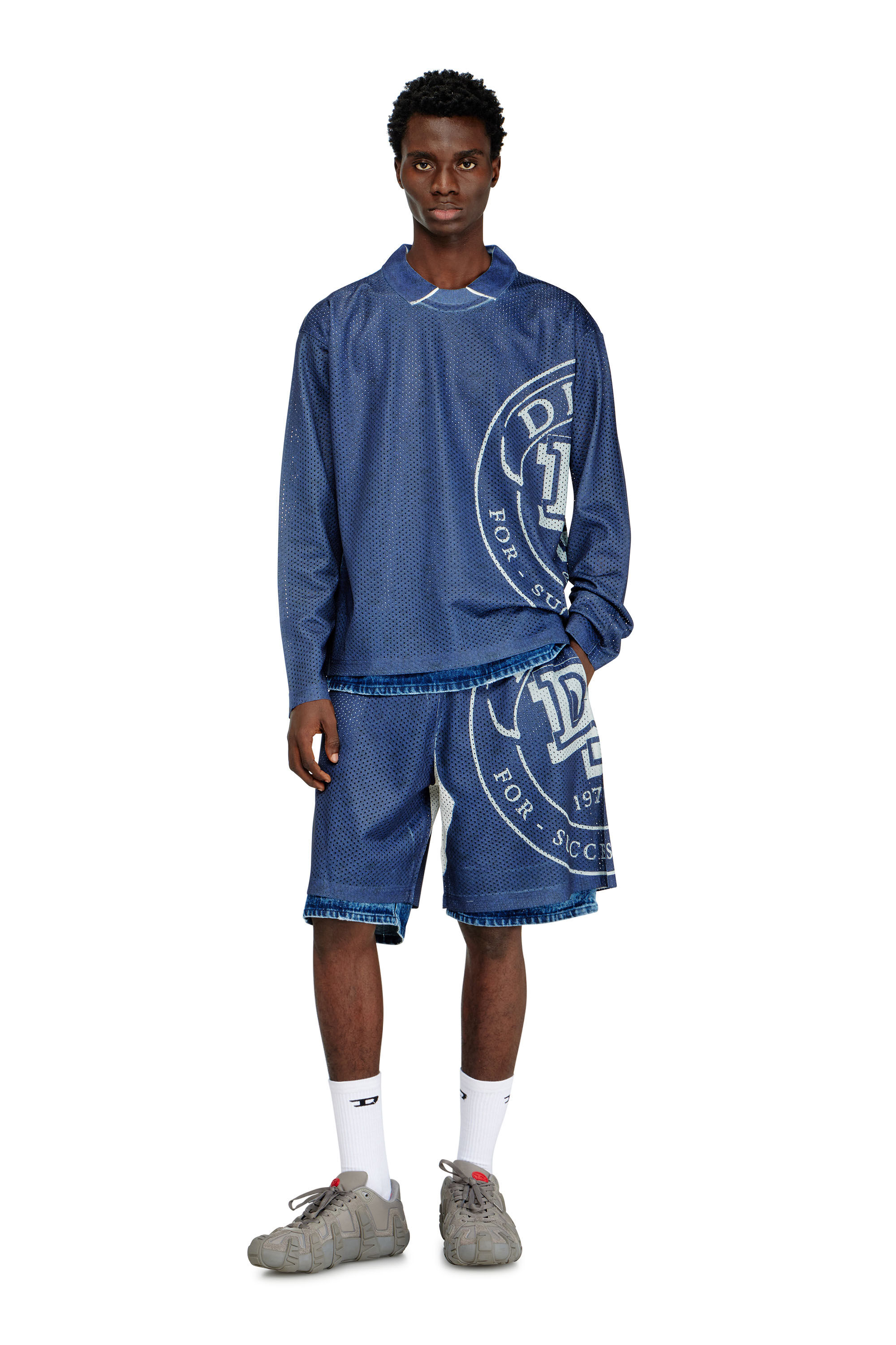 Diesel - T-OLLIE, Male's Long-sleeve polo top with sublimation print in ブルー - 1