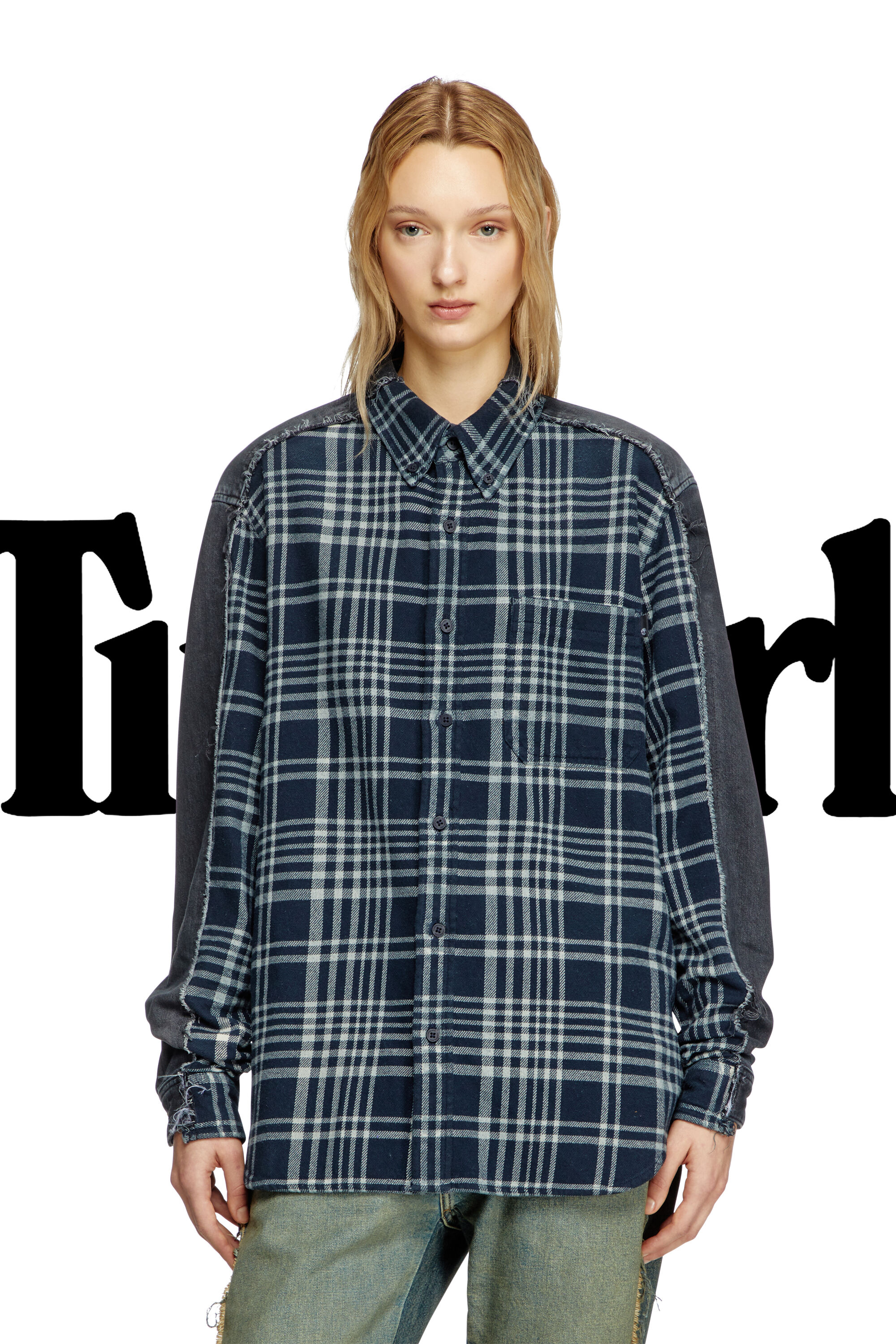 Diesel - Shirt Dieseloves 6B, Unisex's Overdyed check and denim shirt in ブルー/ブラック - 7