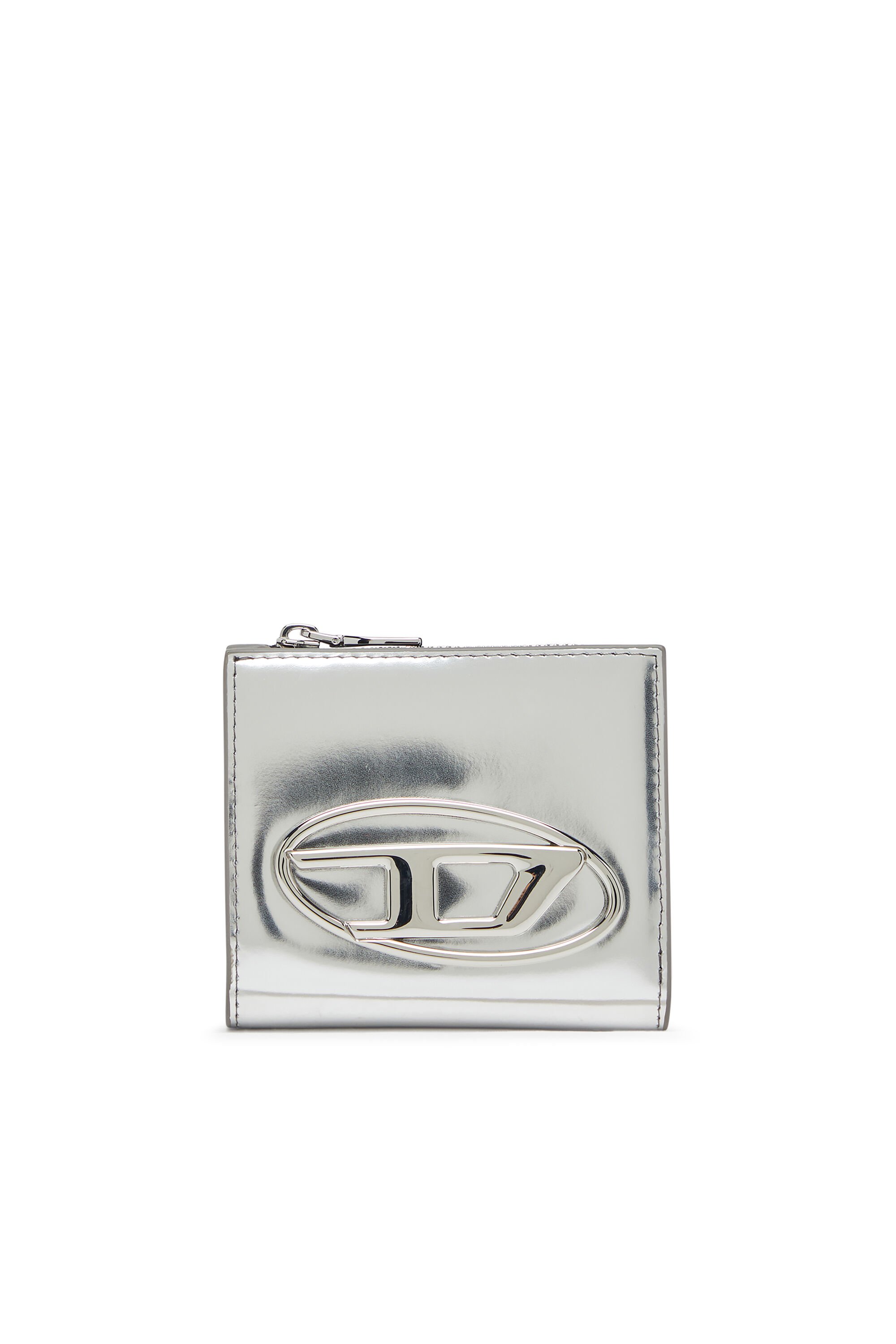 Diesel - 1DR BI FOLD ZIP L, Female's Bi-fold card holder in mirrored leather in シルバー - 1