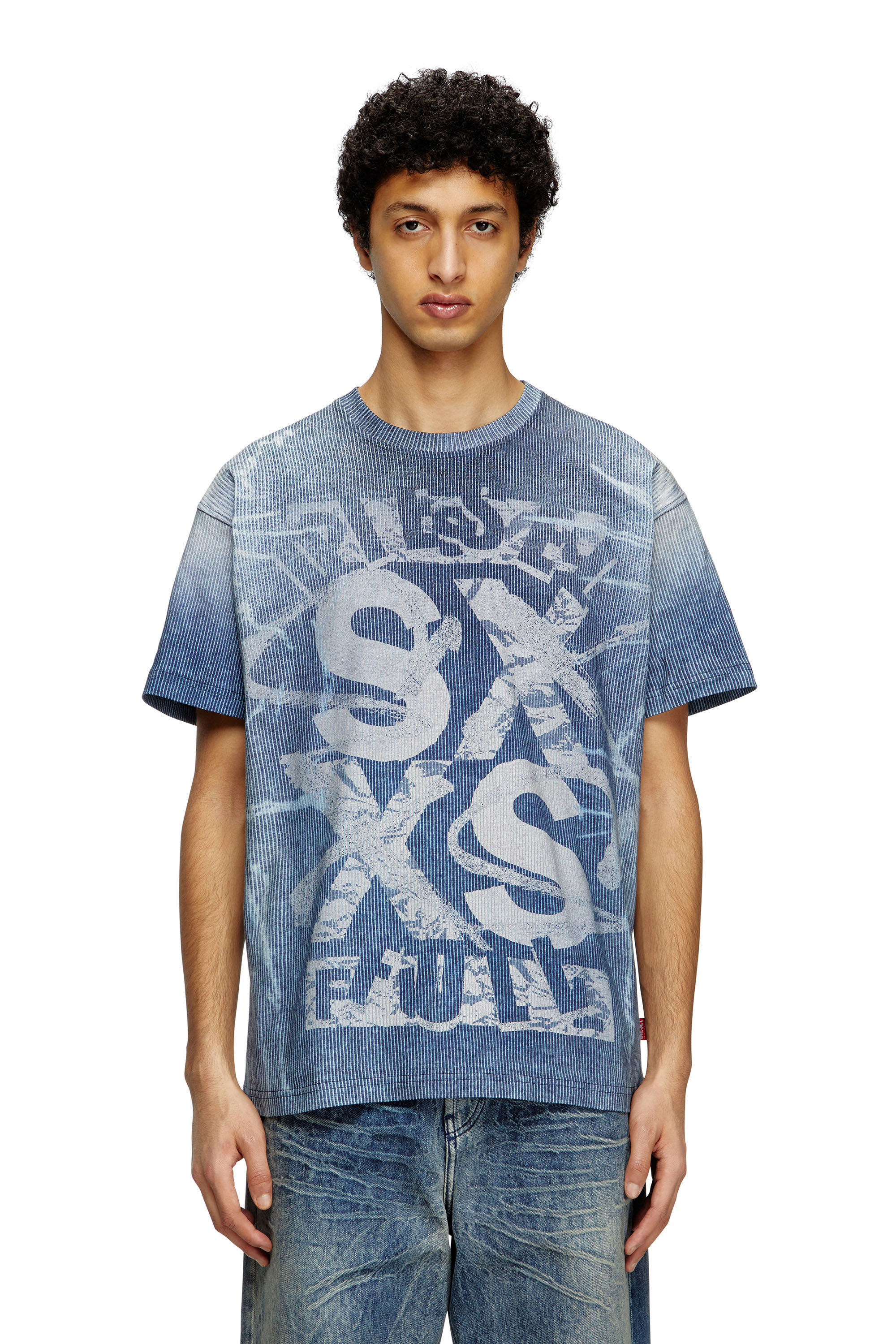 Diesel - T-NORM-R3, Male's T-shirt with rib-knit print in ブルー - 3