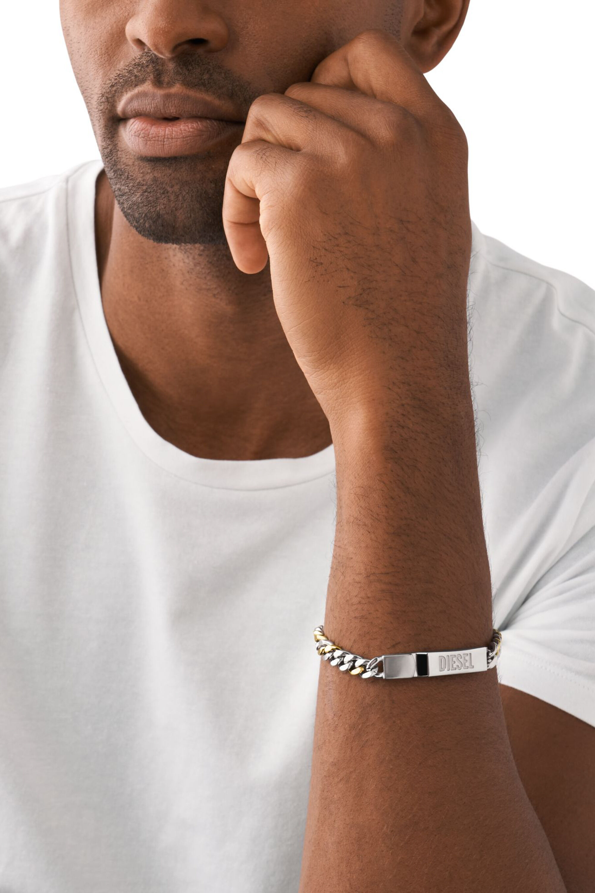Diesel - DX1457, Unisex's Two-Tone Stainless Steel ID Chain Bracelet in シルバー - 3