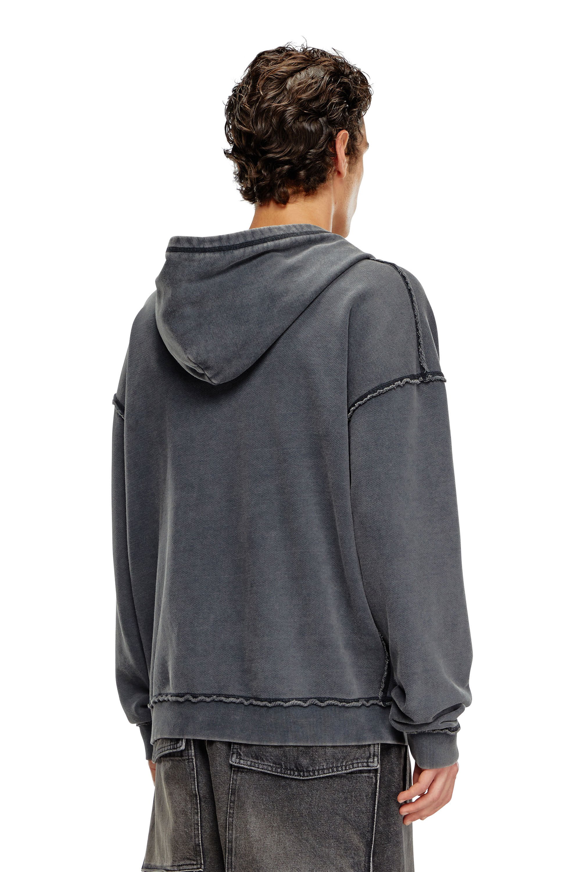 Diesel - S-BOXT-HOOD-RAW, Male's V-neck hoodie in treated jersey in ブラック - 5