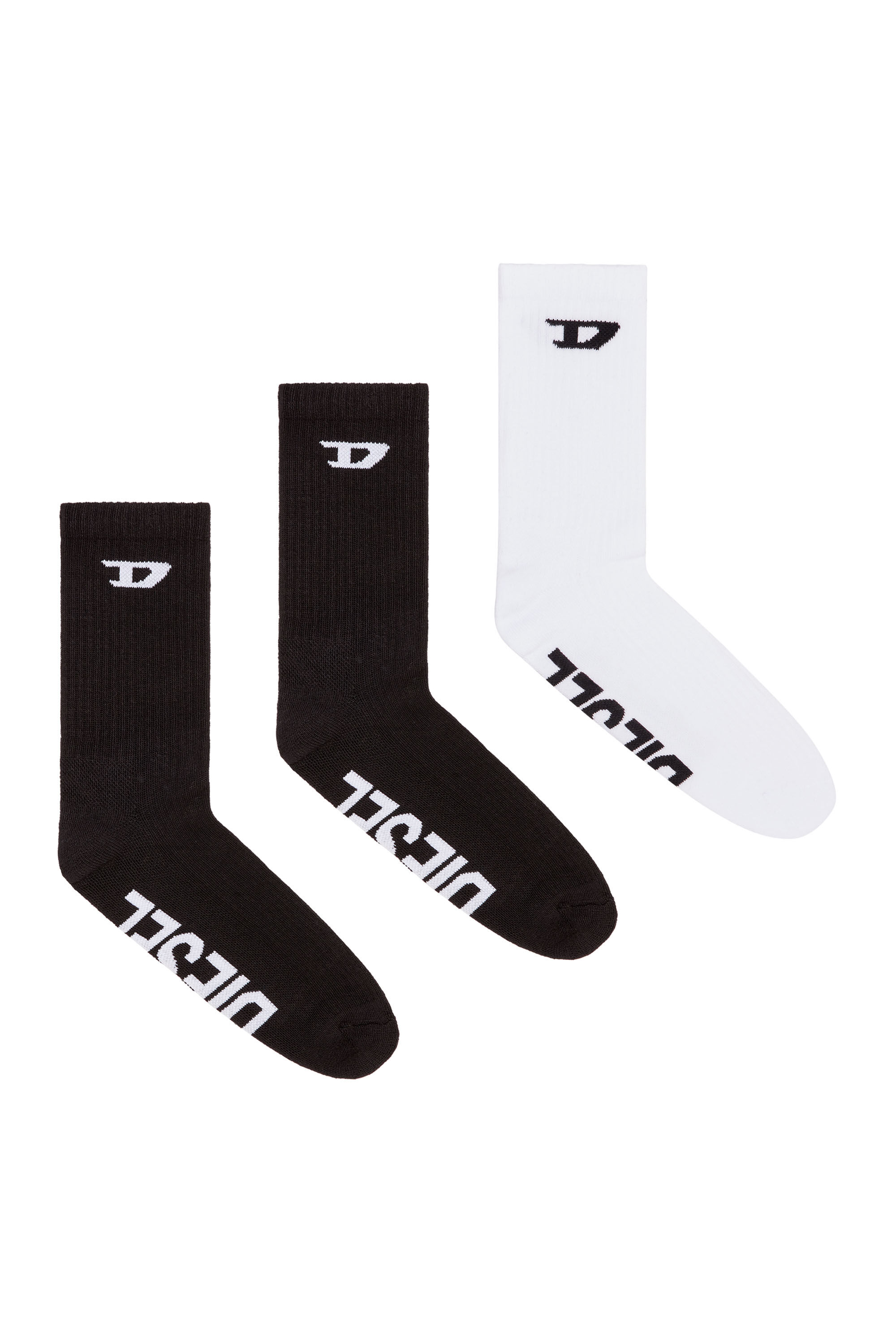 Diesel - SKM-D-CREW-SPORT-SOCKS, Male's 3-pack of ribbed socks with D logo in ブラック/ホワイト - 1