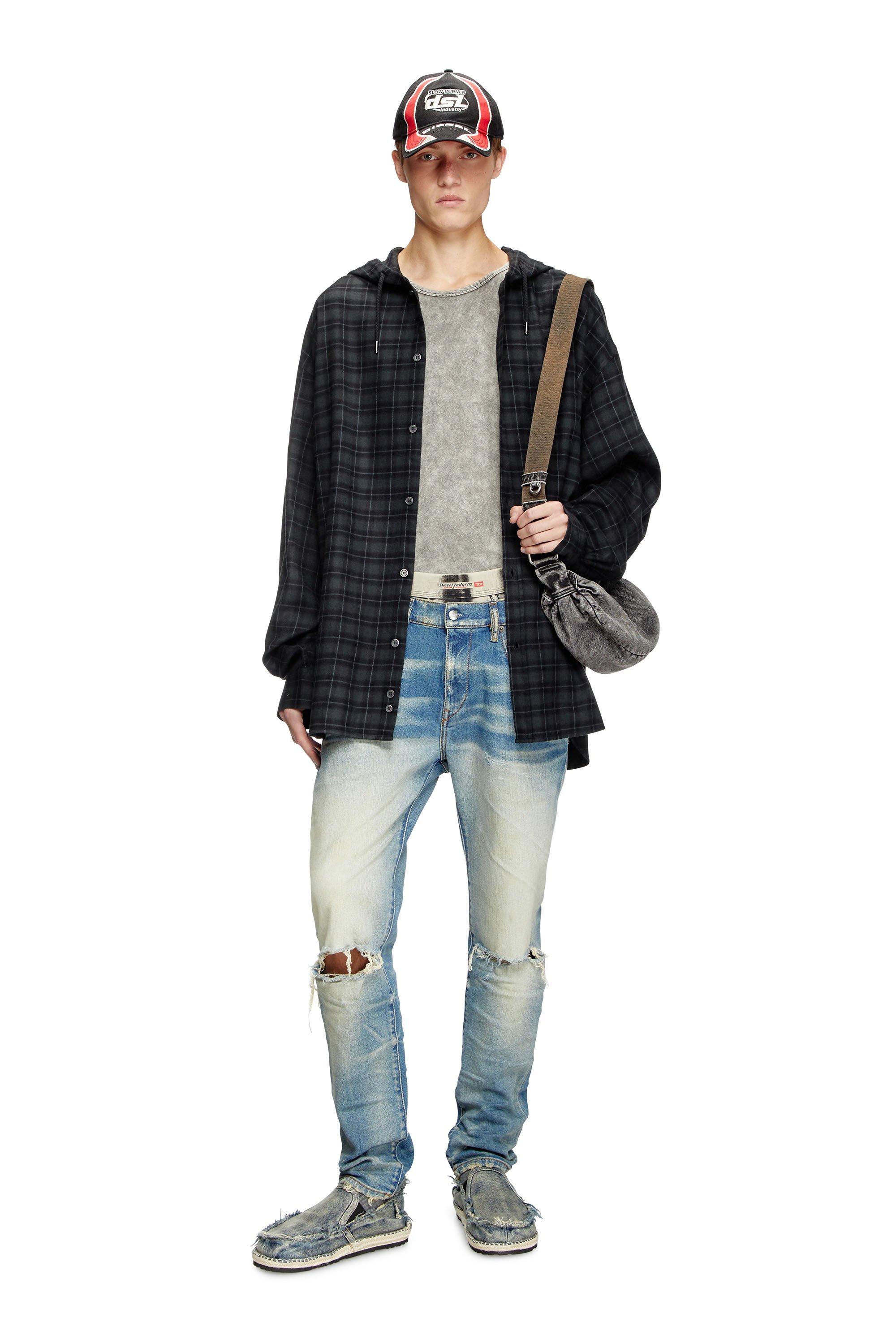 S-DEWNY-HOOD-B Hooded shirt in check flannel｜ブラック