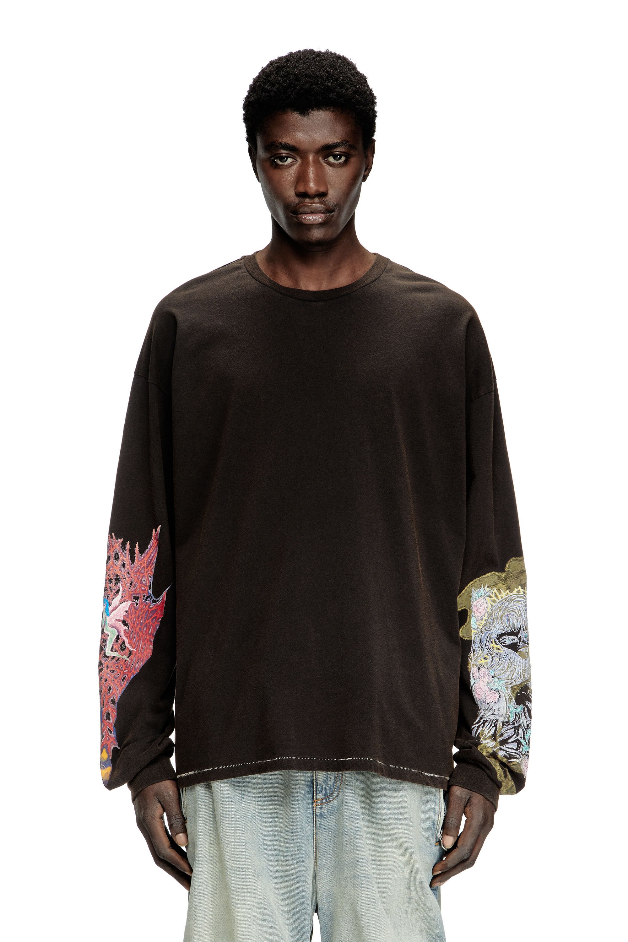 Diesel - T-BOXT-LS-R4, Male's Long-sleeve T-shirt with printed graphics in ブラック - 3