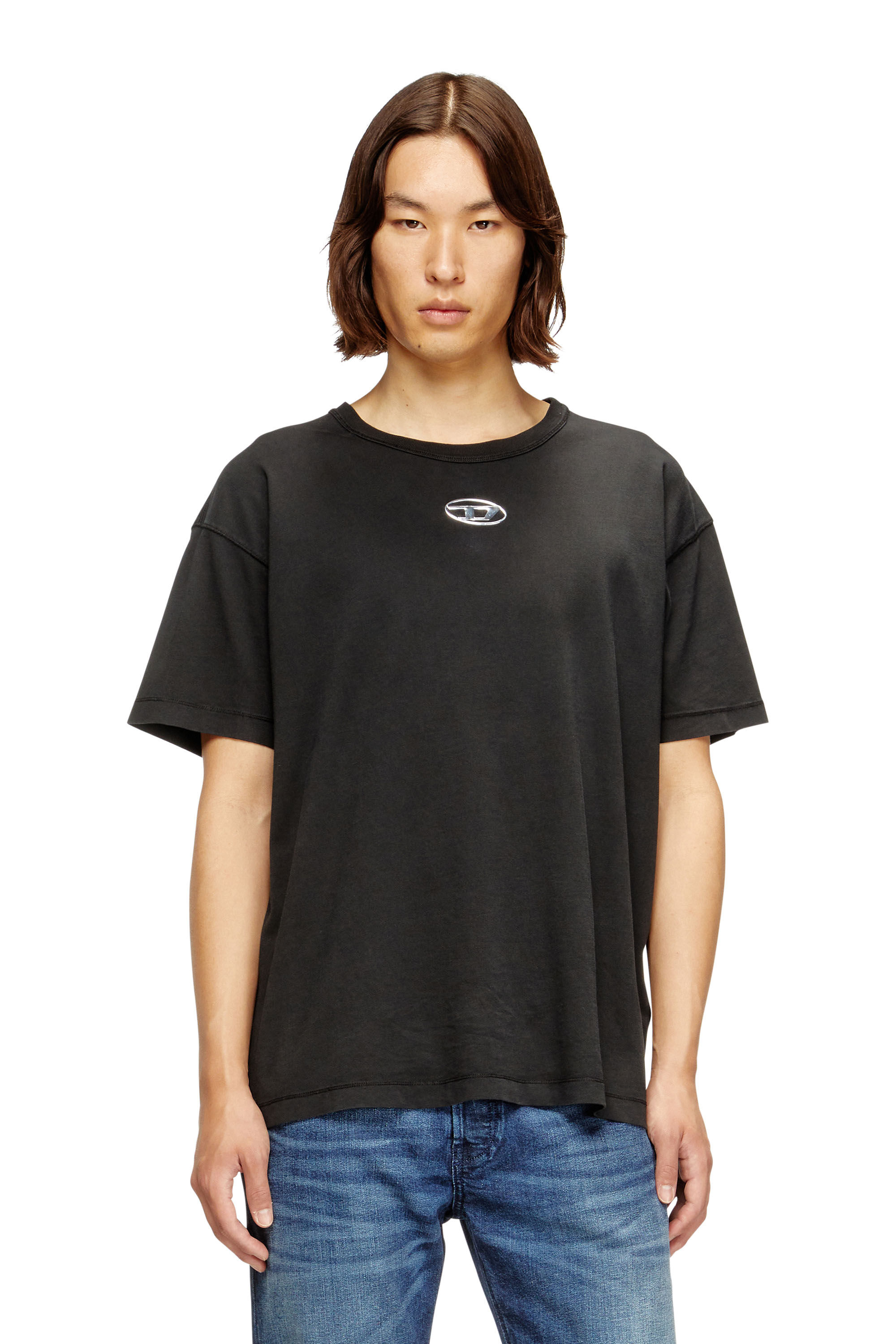 Diesel - T-NORM-IOD, Male's Light cotton T-shirt with metallic Oval D logo in ブラック - 3