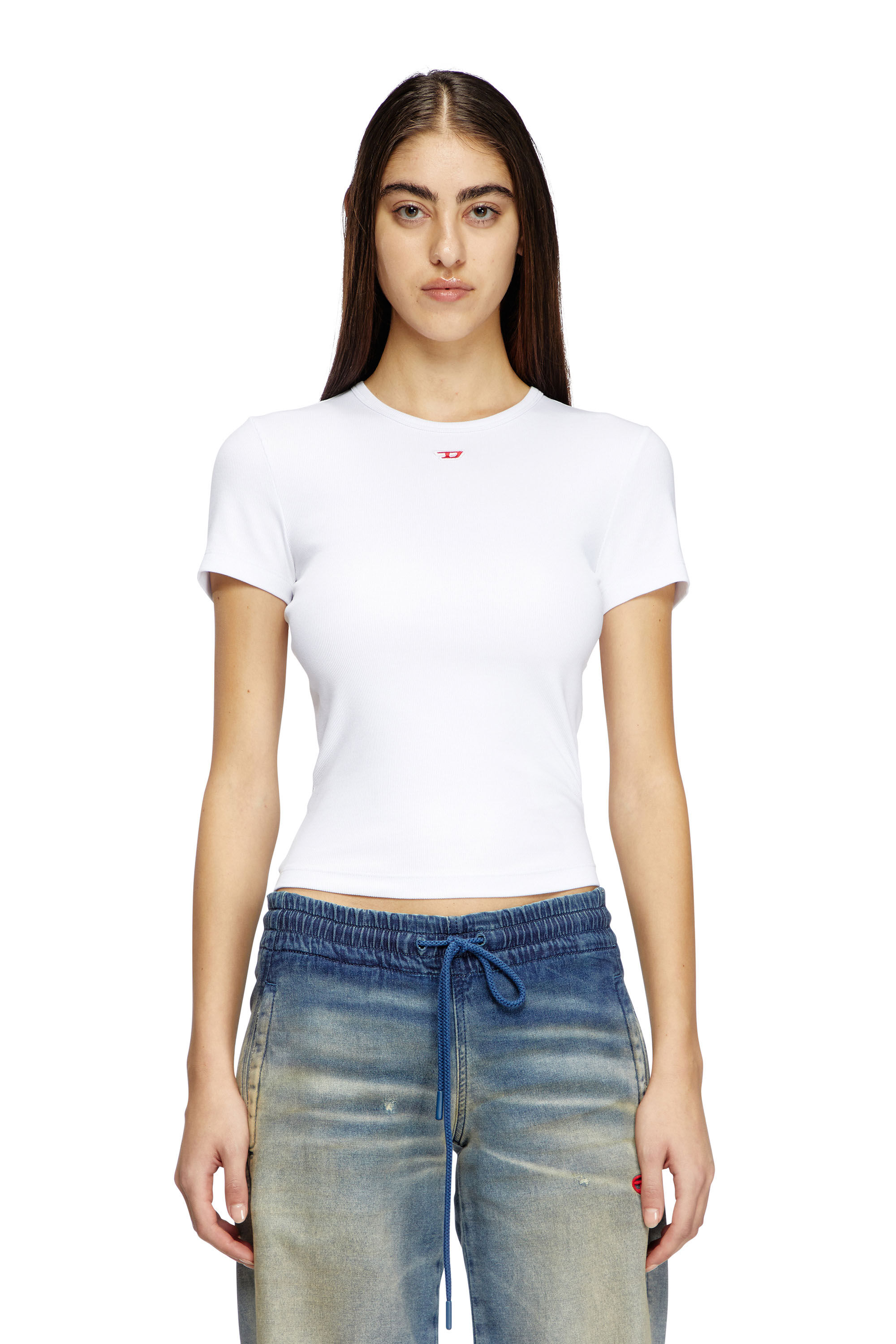 Diesel - T-ELE-LONG-D, Female's T-shirt with D logo patch in ホワイト - 3