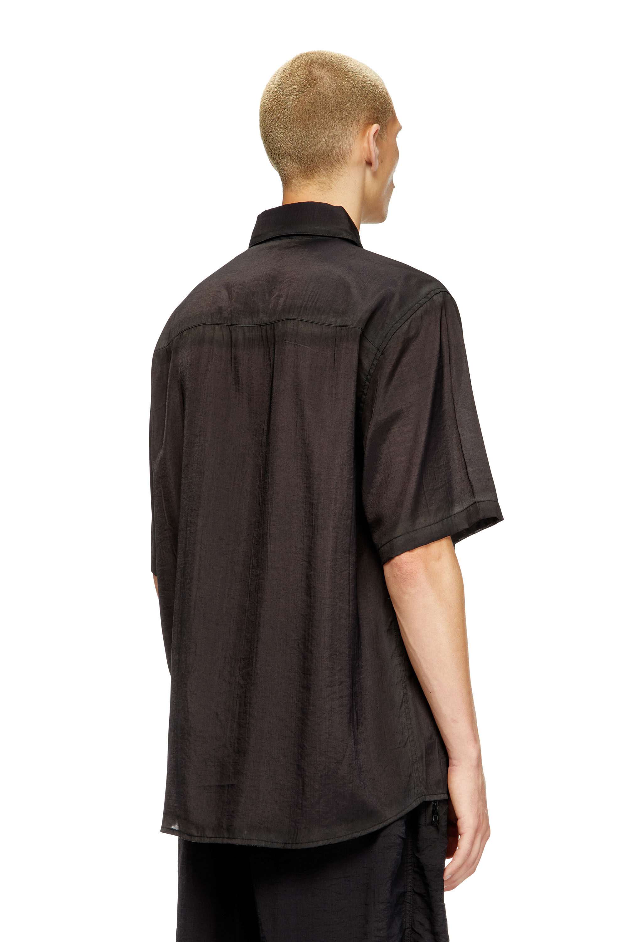 Diesel - S-SIMPLY-SS-LHBA, Male's Shirt in crinkled nylon-viscose in ダークグレー - 3