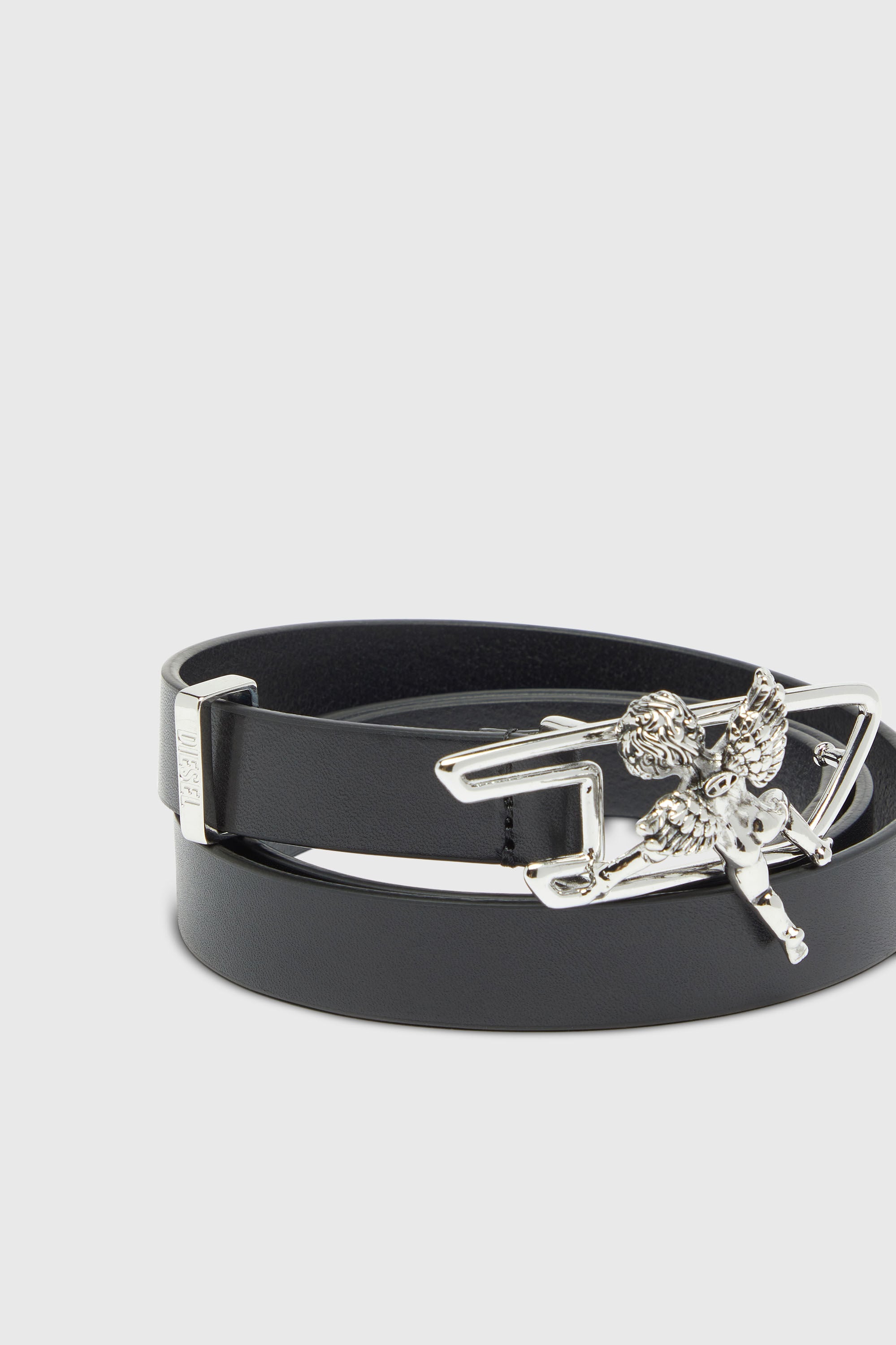 Diesel - B-D LINE W ANGEL 20, Female's 2cm leather belt with cherub D outline buckle in ブラック - 3