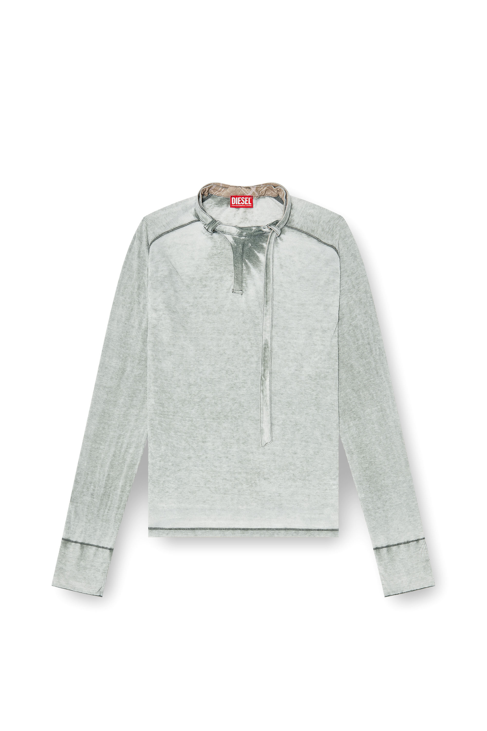 Diesel - T-GOHAN, Male's Rib-jersey top with biker neck strap in グレー - 2