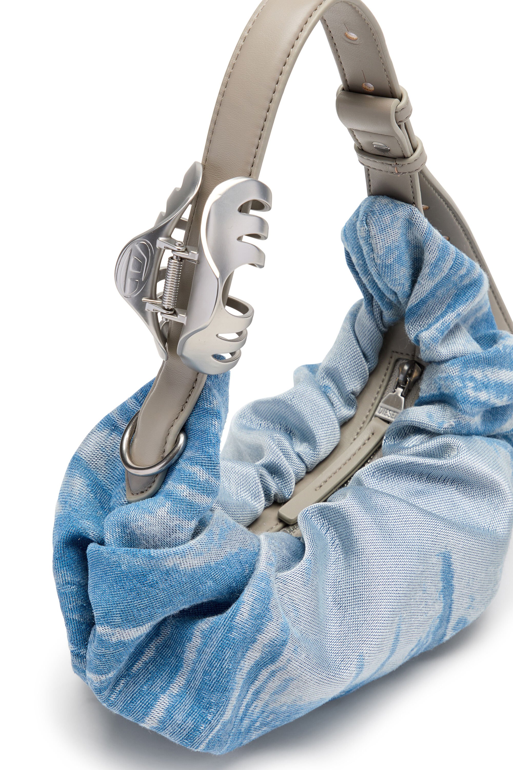 Diesel - GRAB-D HOBO S, Female's Grab-D-Scrunched hobo bag in satin denim in ブルー - 6