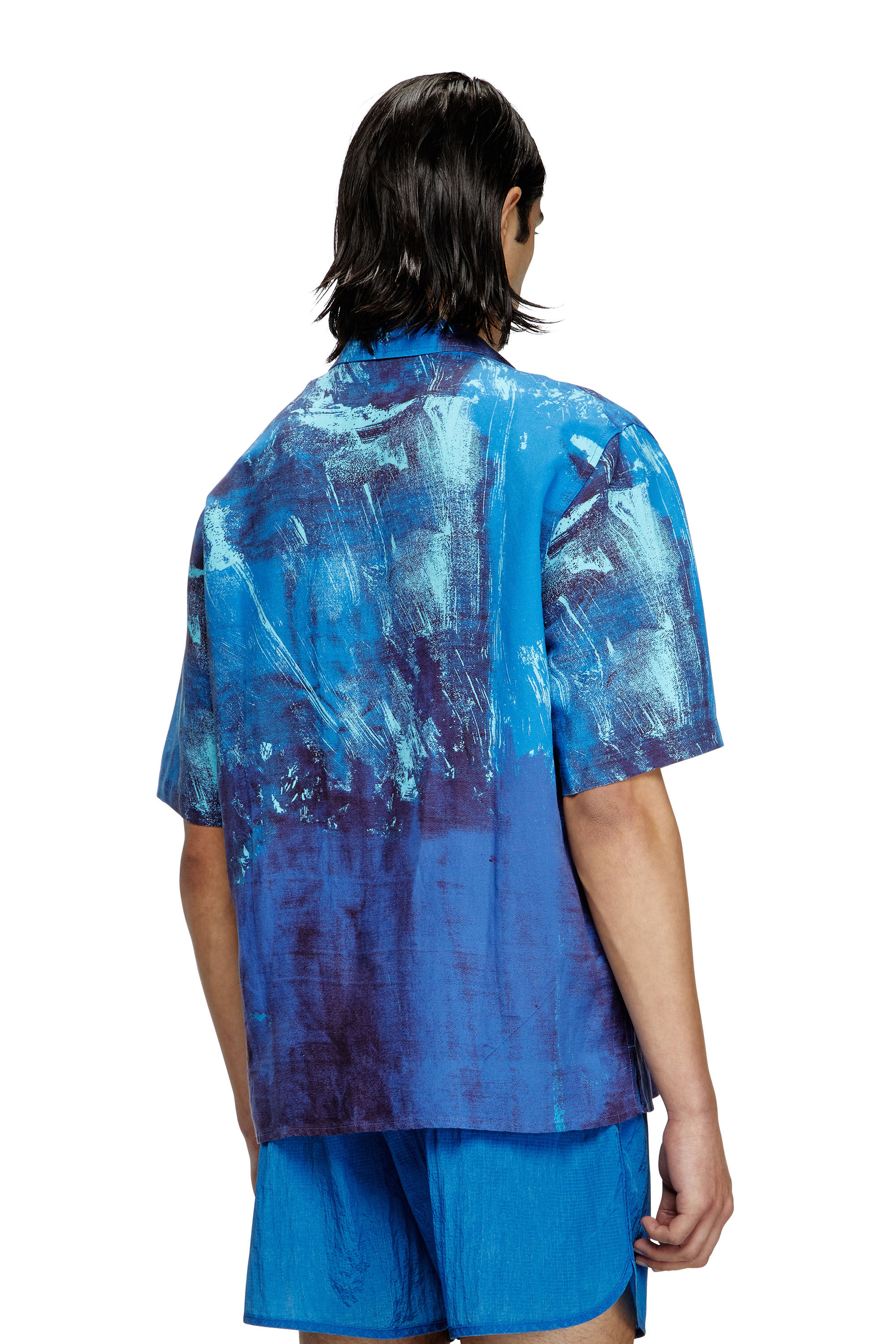 Diesel - CHARLES-D-POP, Male's Printed beach shirt in linen blend in ブルー - 3
