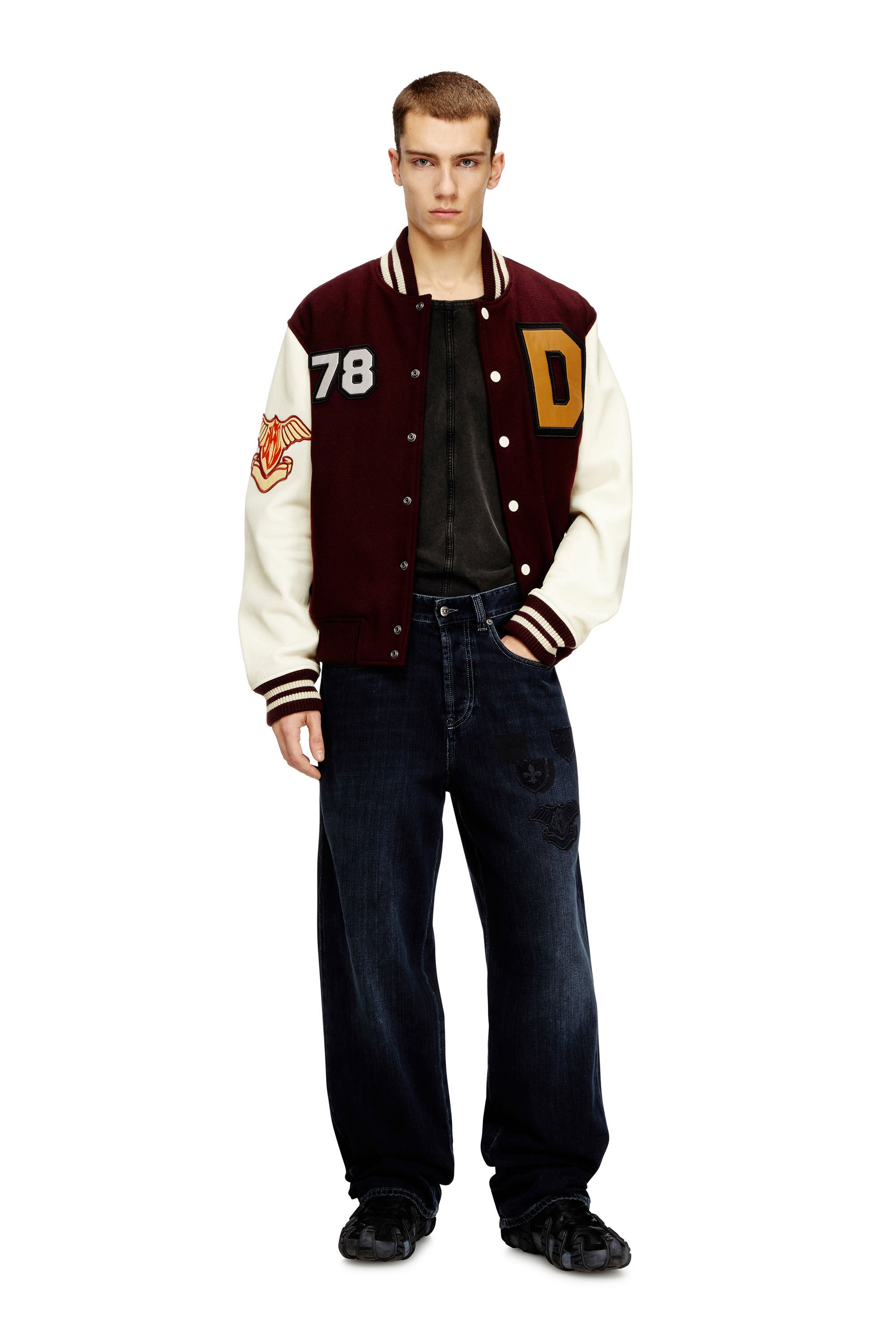 Diesel - L-ARRY-CP, Male's バーシティジャケット in レッド/ホワイト - 1