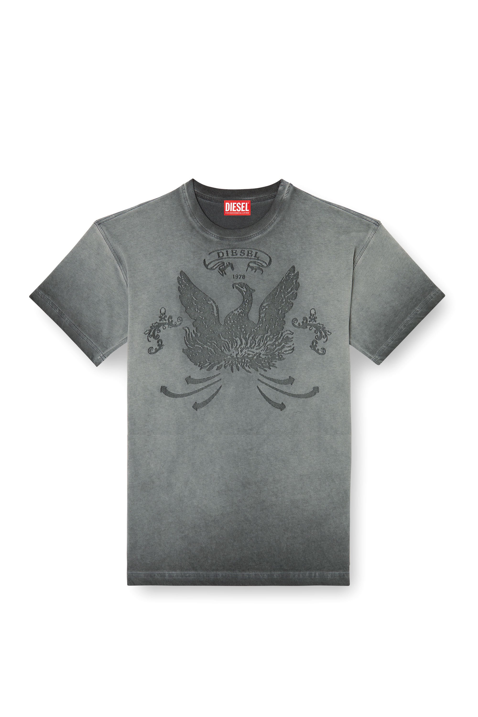 Diesel - T-NORM-T9, Male's T-shirt with phoenix devoré in グレー - 2