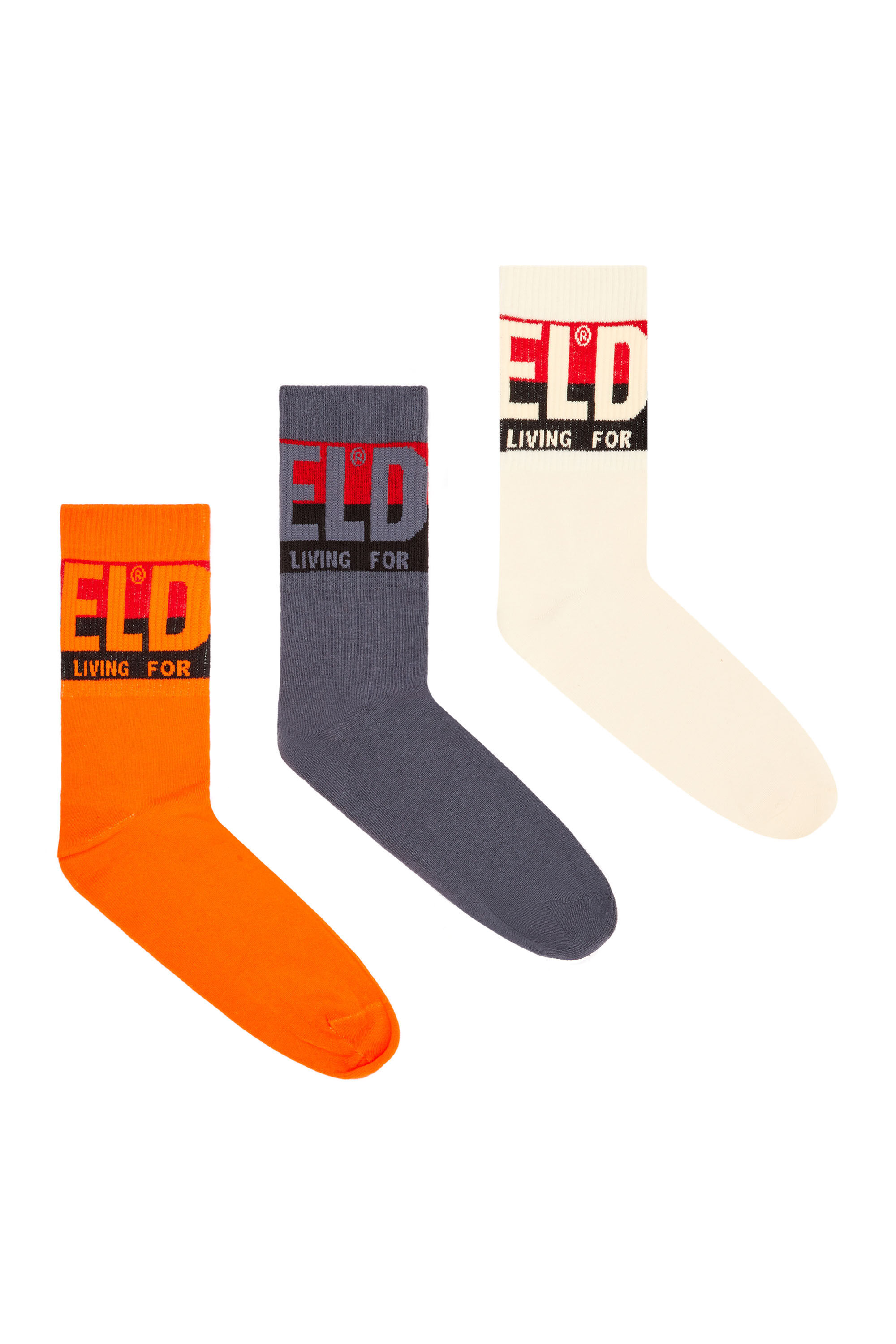 Diesel - SKM-RAY-THREEPACK, Male's 3-pack of socks with logo cuffs in オレンジ/グレー - 1
