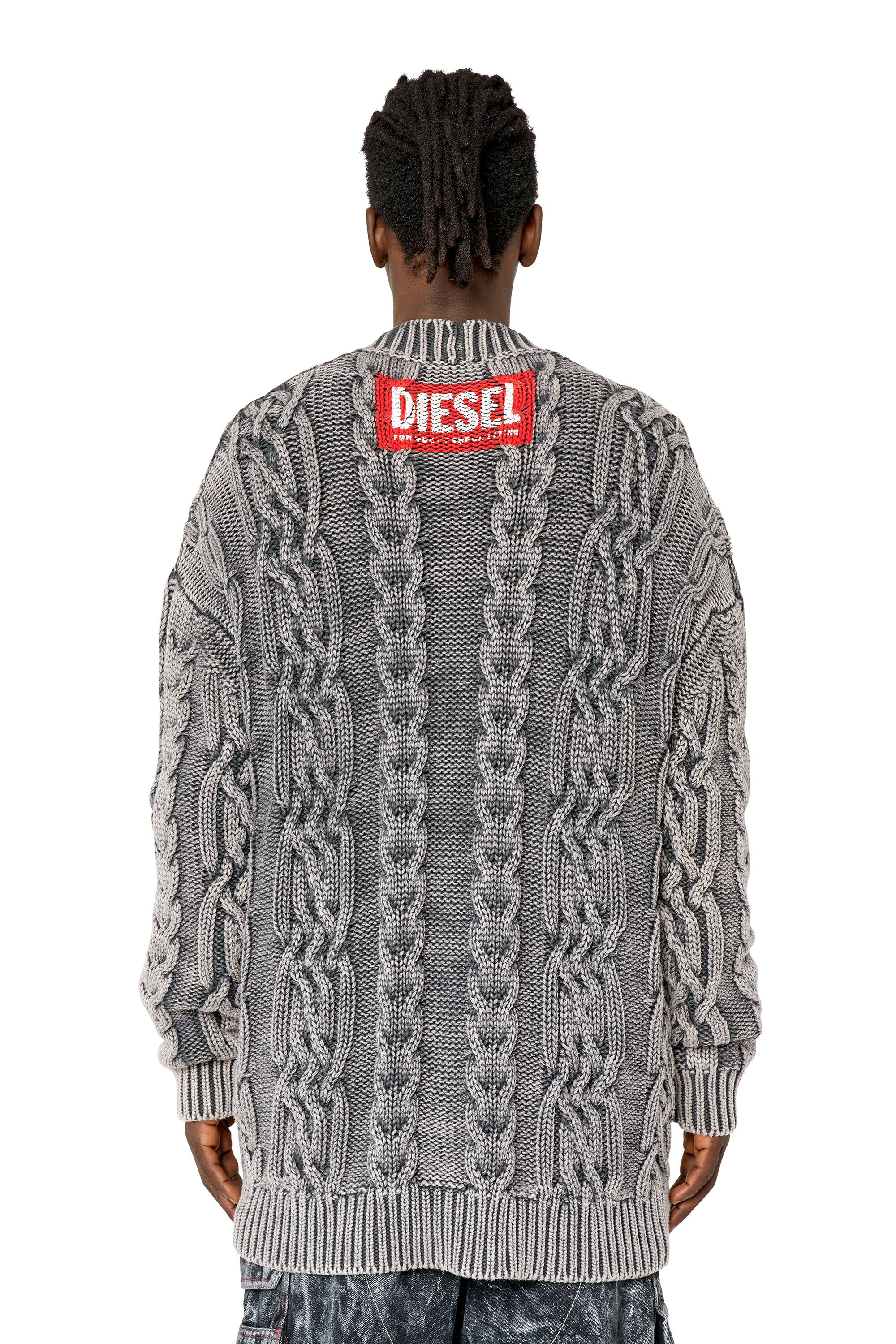 Diesel - K-ELINDO, Male's ニット カーディガン ケーブルニット in グレー - 3
