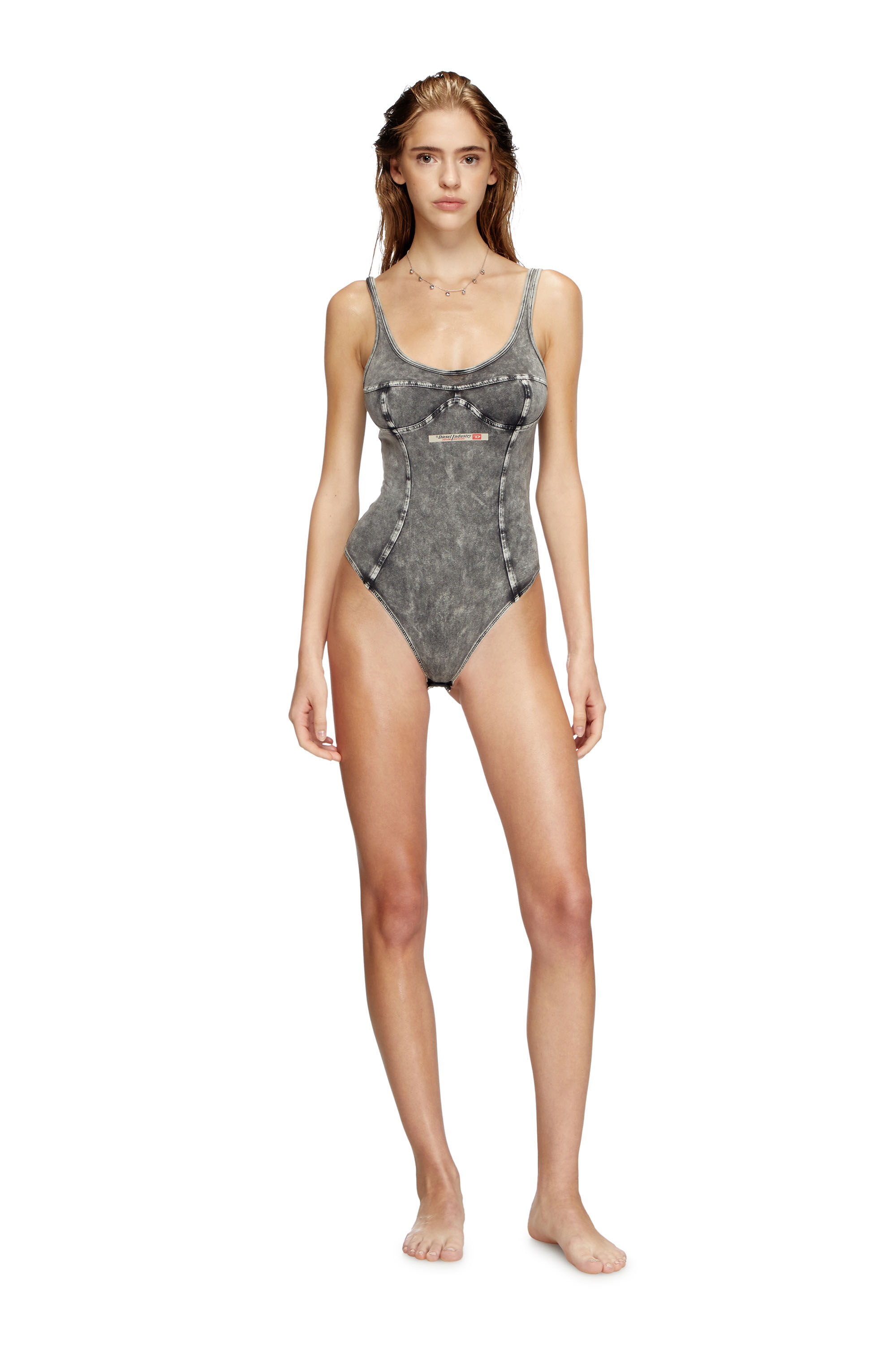 Diesel - UFBY-DENIM-CAMI-BODYSUIT, Female's Bodysuit in denim-effect jersey in ダークグレー - 1