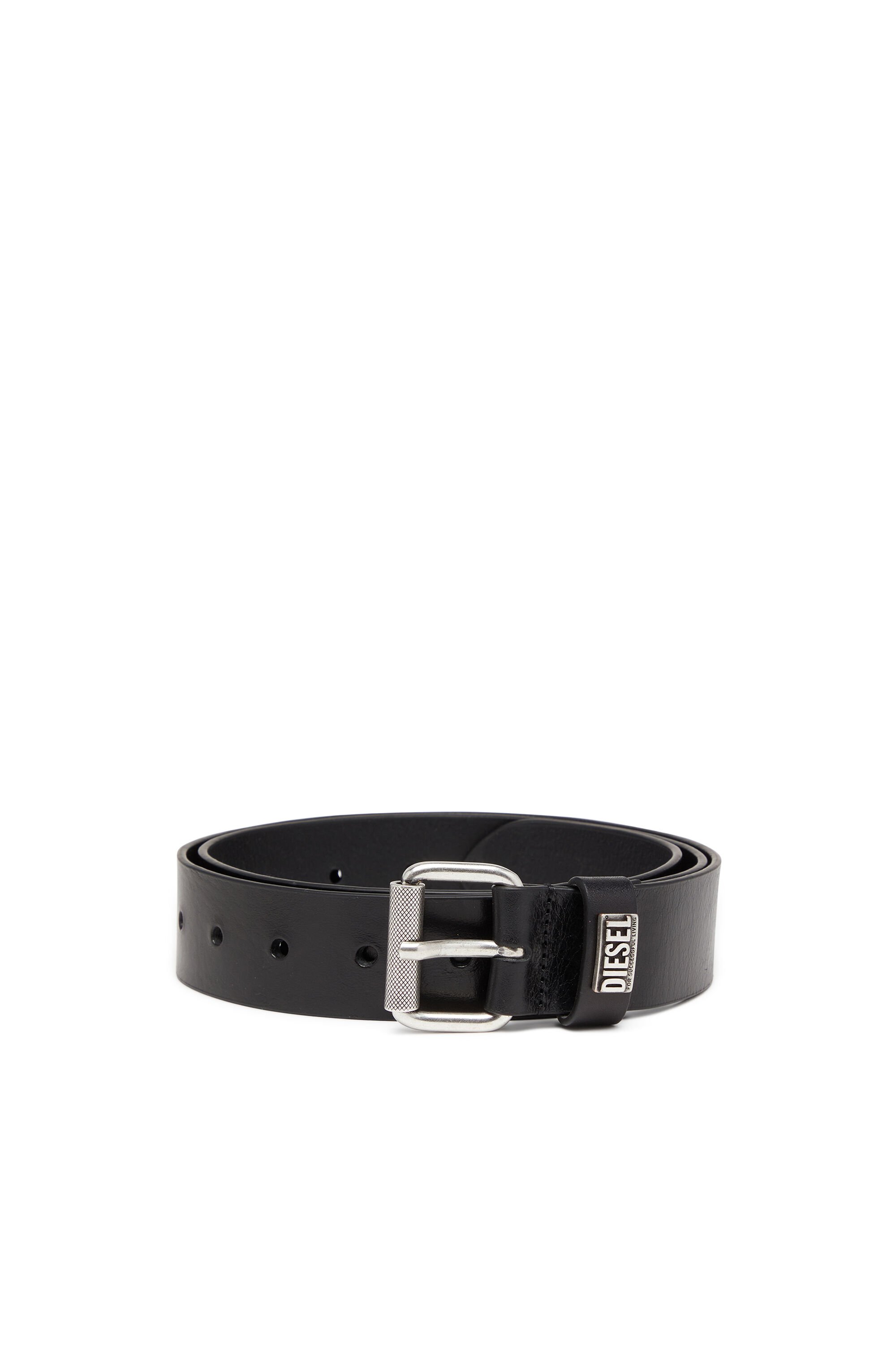 Diesel - B-BISCOTTO-LOOP II, Male's 3.5 cm leather belt with branded metal buckle in ブラック - 1