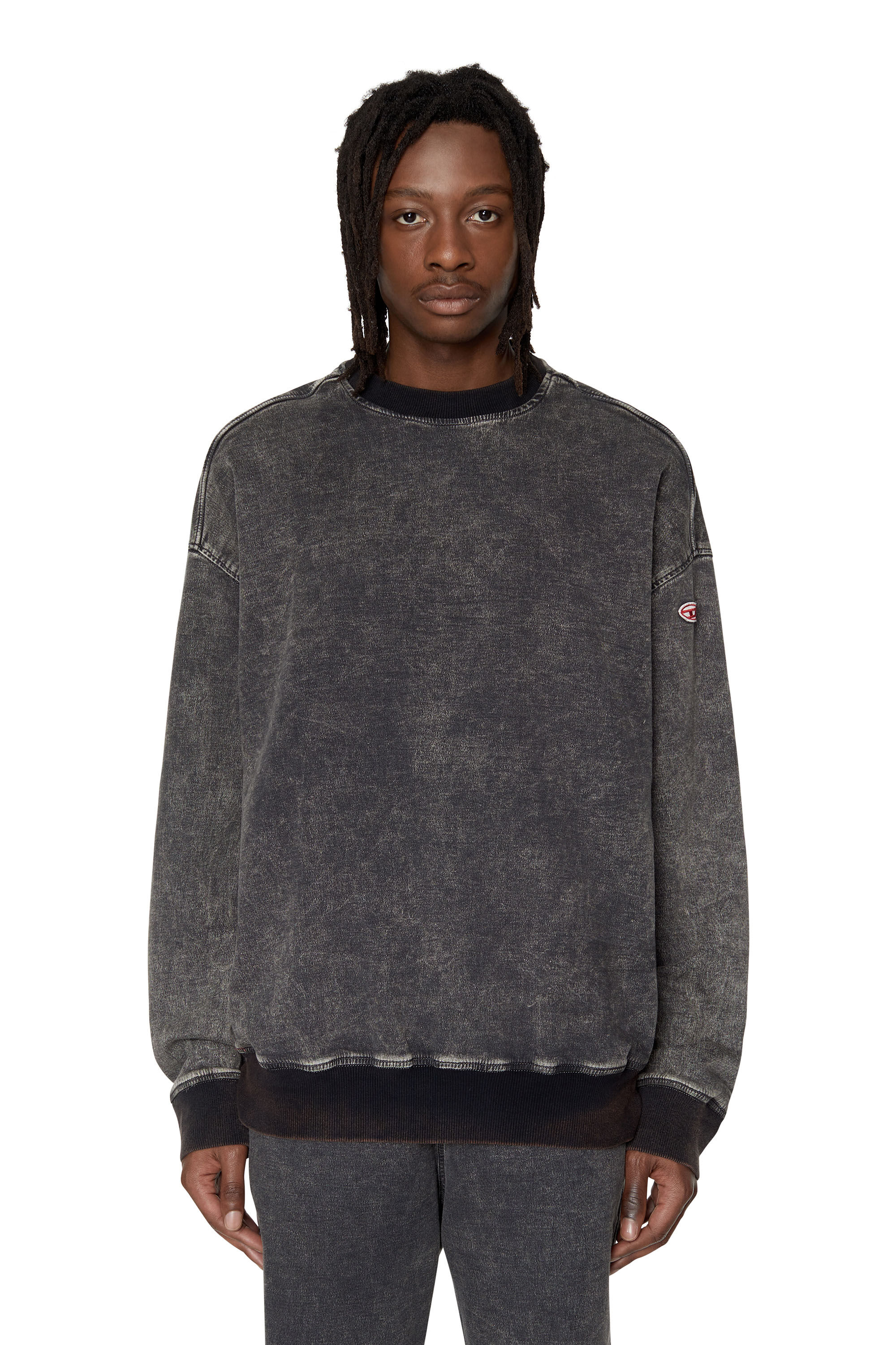 Diesel - D-KRIB TRACK DENIM SWEATSHIRT, Male's スウェット トップス in ブラック/ダークグレー - 3
