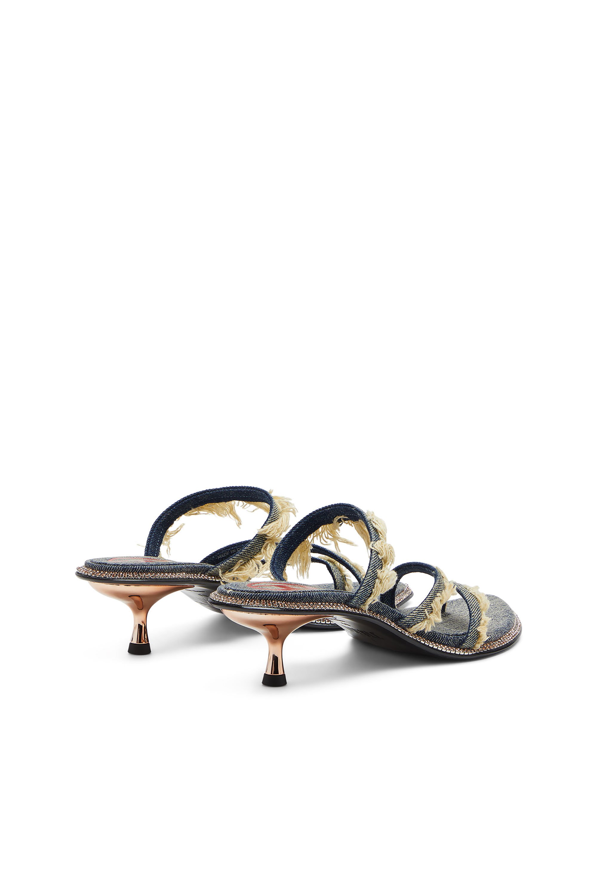 Diesel - D-HAVANNA KITTIE, Female's D-Havanna Kittie-Frayed-denim mules with crystals in ブルー - 4