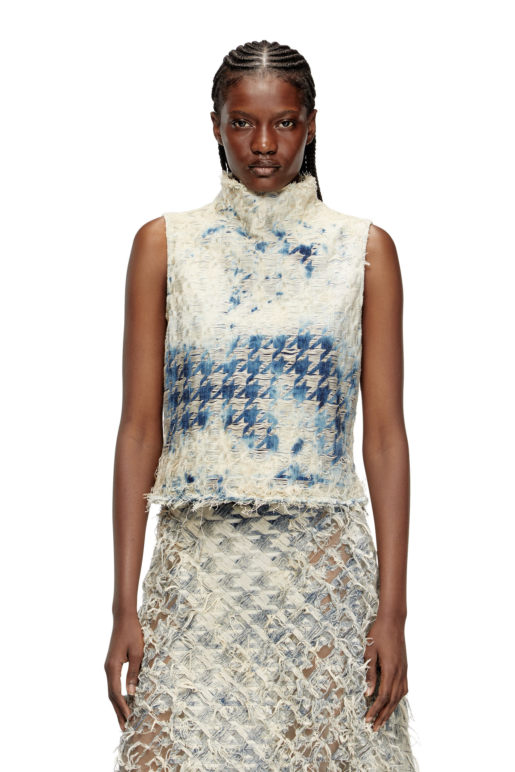 Diesel - DE-TAPI-FSH2, Female's Sleeveless top in houndstooth-weave denim in ミディアムブルー - 3