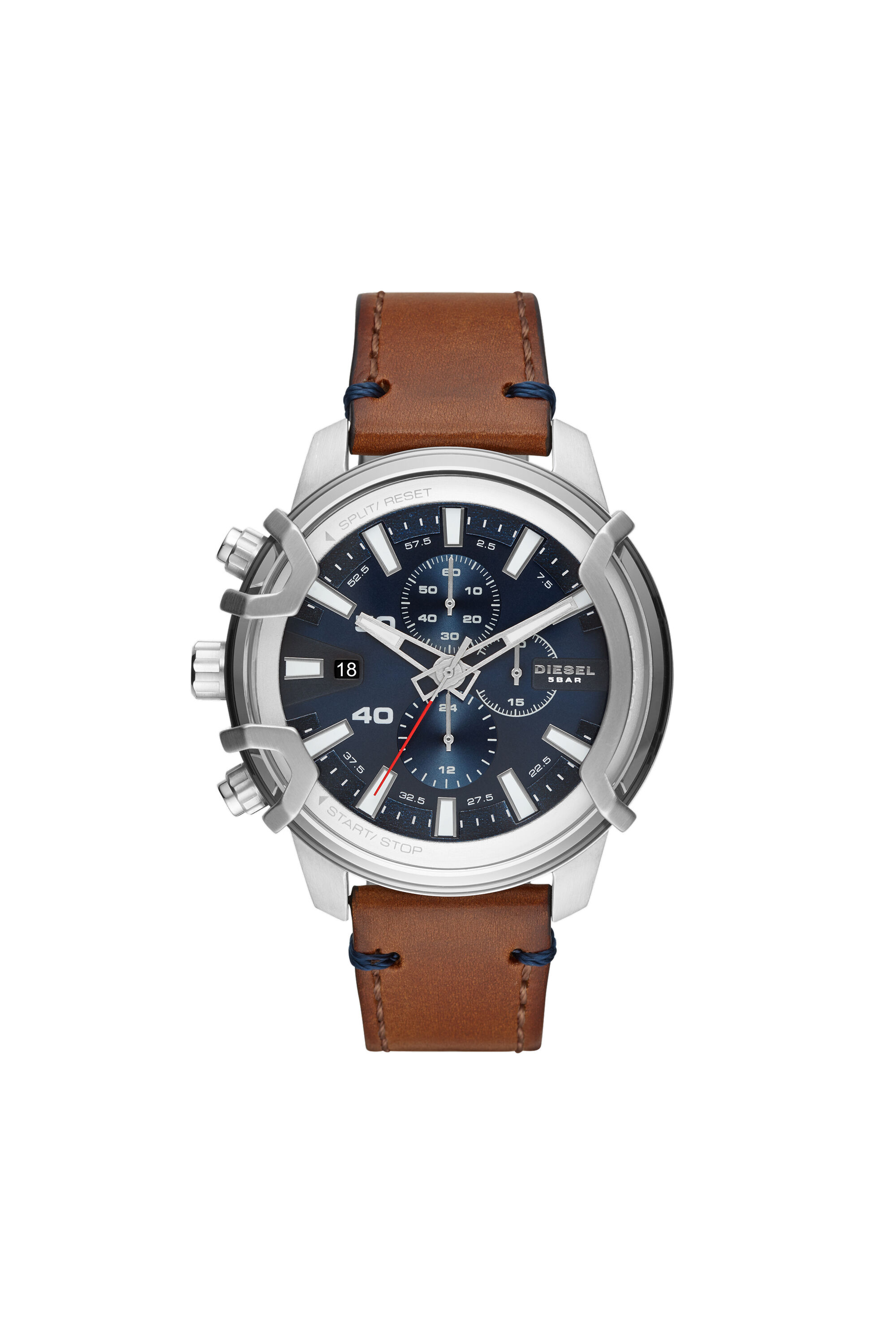 Diesel - DZ4518, Male's Griffed chronograph brown leather watch in ブラウン - 1