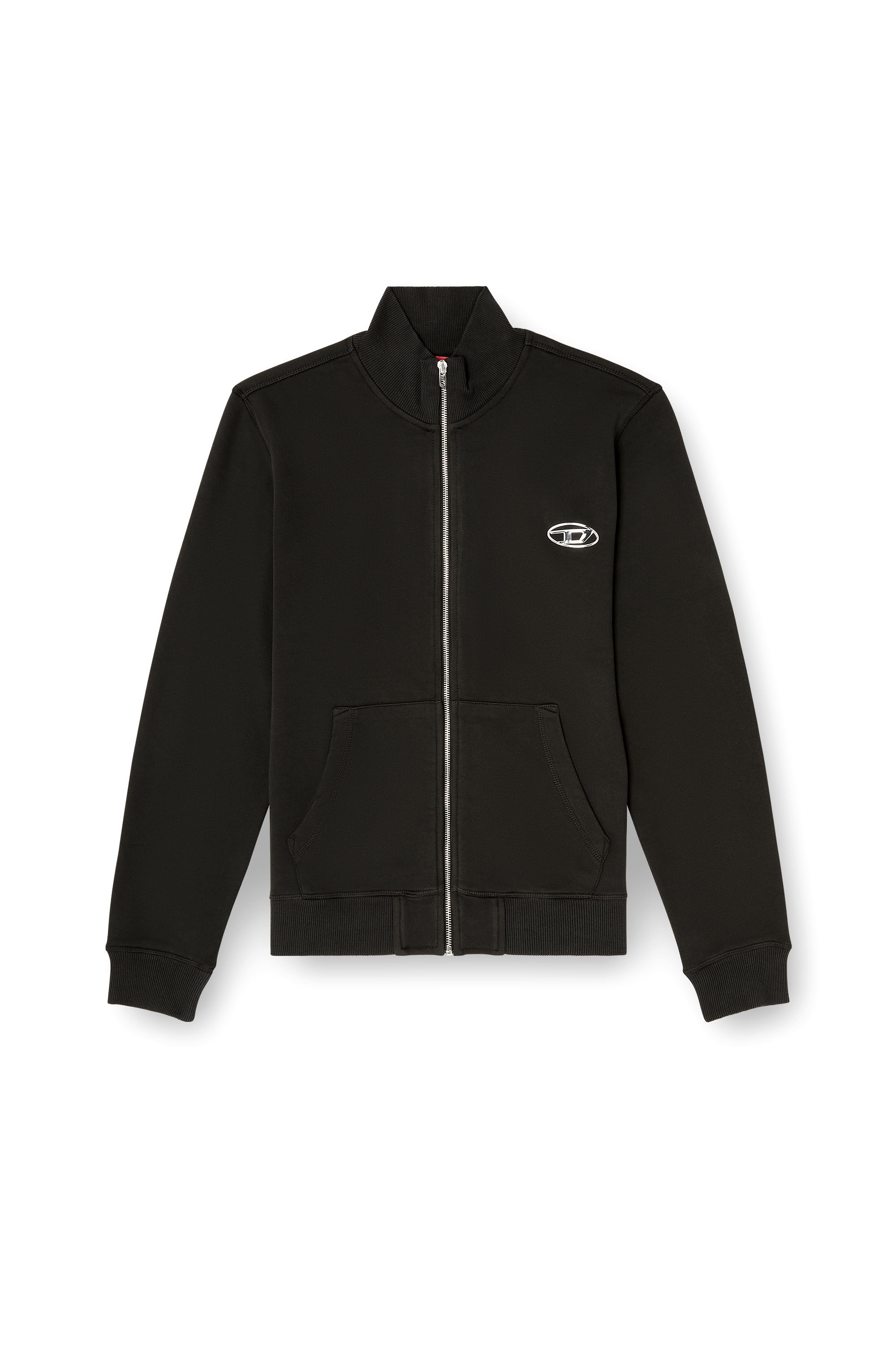 Diesel - S-GINN-ZIP-IOD, Male's Wweatshirt with mock neck and metallic Oval D in ブラック - 2