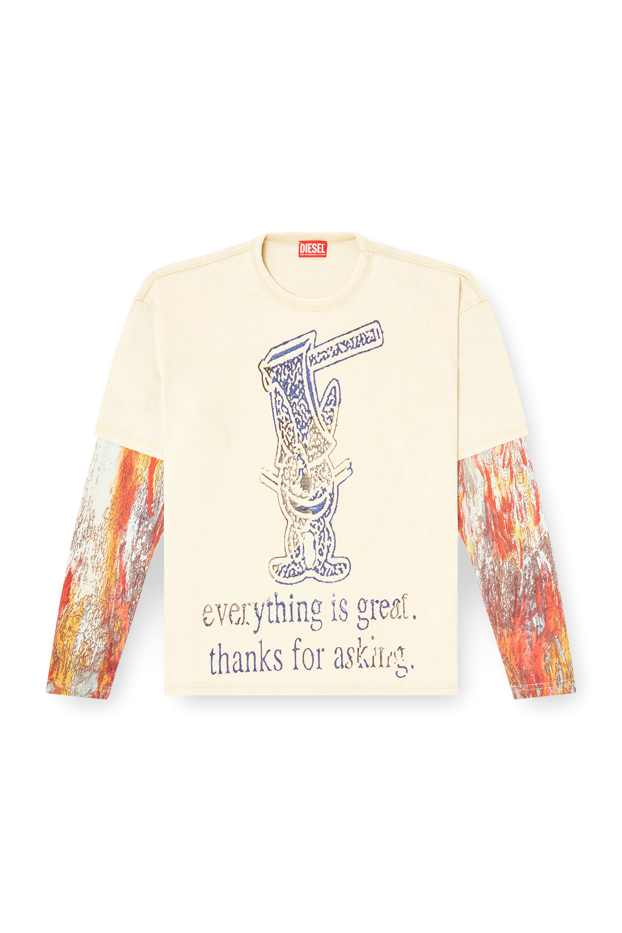 Diesel - T-BOXT-DB-LS-RIB-T1, Male's Long-sleeve T-shirt with layered effect in ベージュ - 2