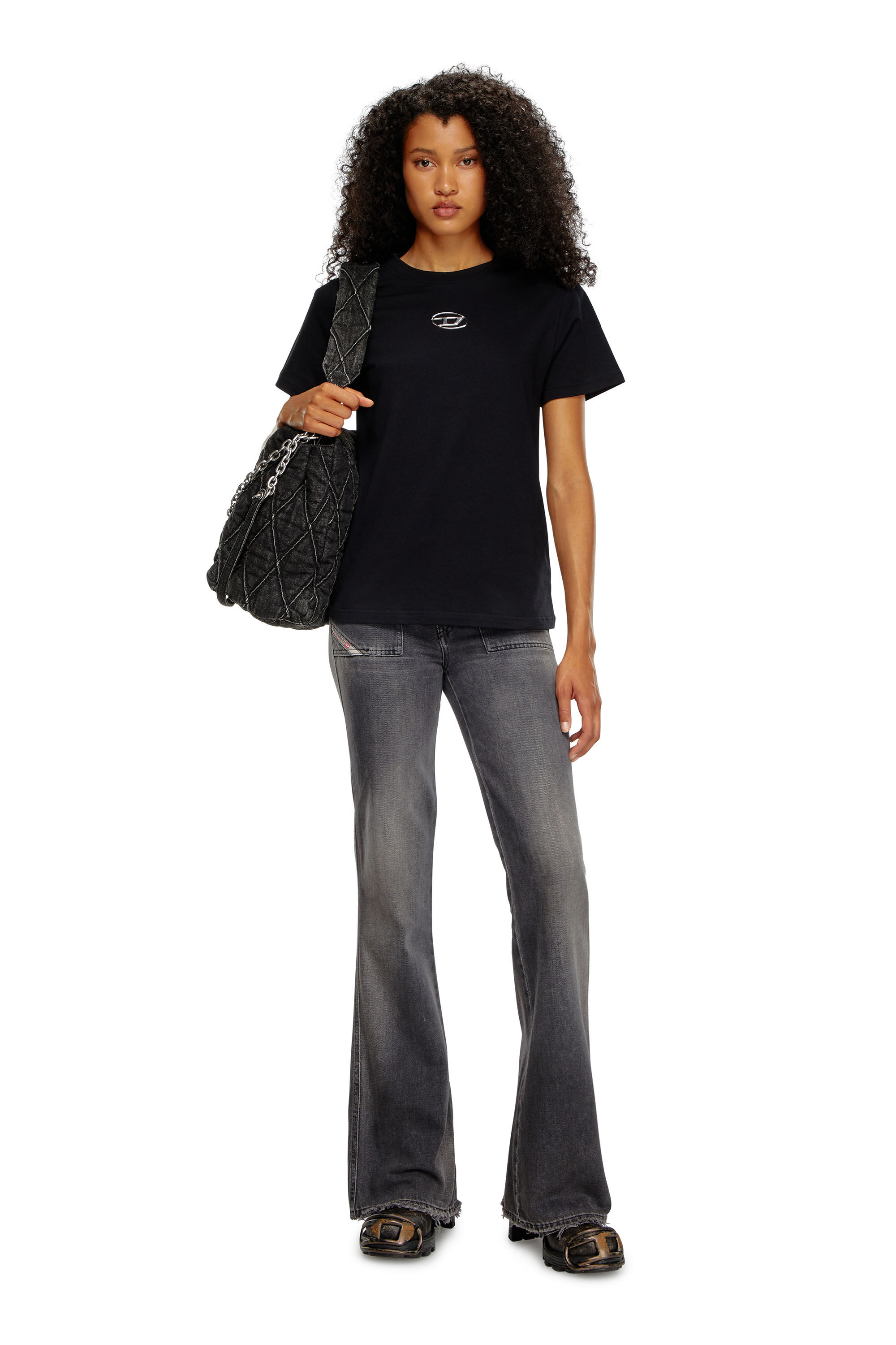 Diesel - T-REGS-OD, Female's T-shirt with metallic Oval D print in ブラック - 1