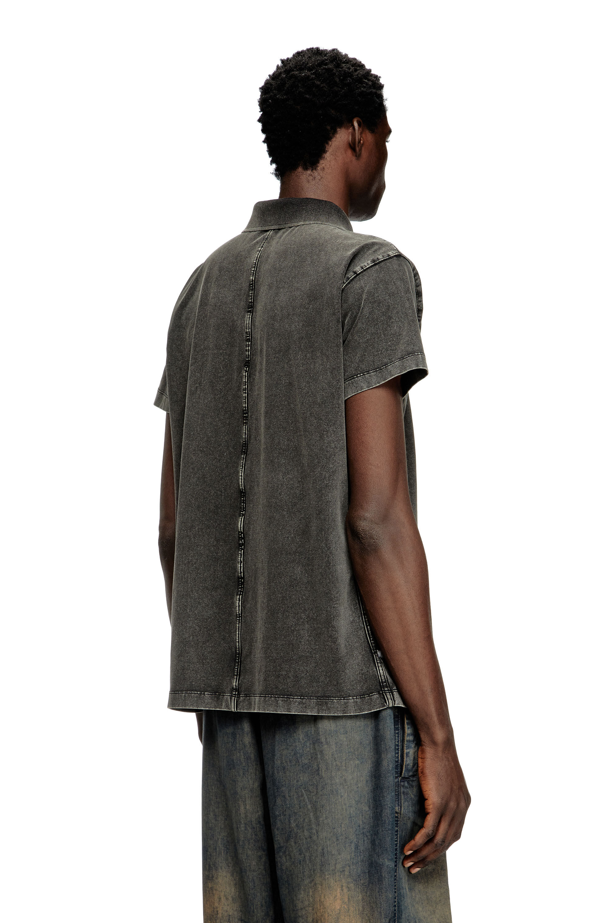 Diesel - T-NOMELY, Male's Polo shirt in denim-look jersey in ブラック - 4