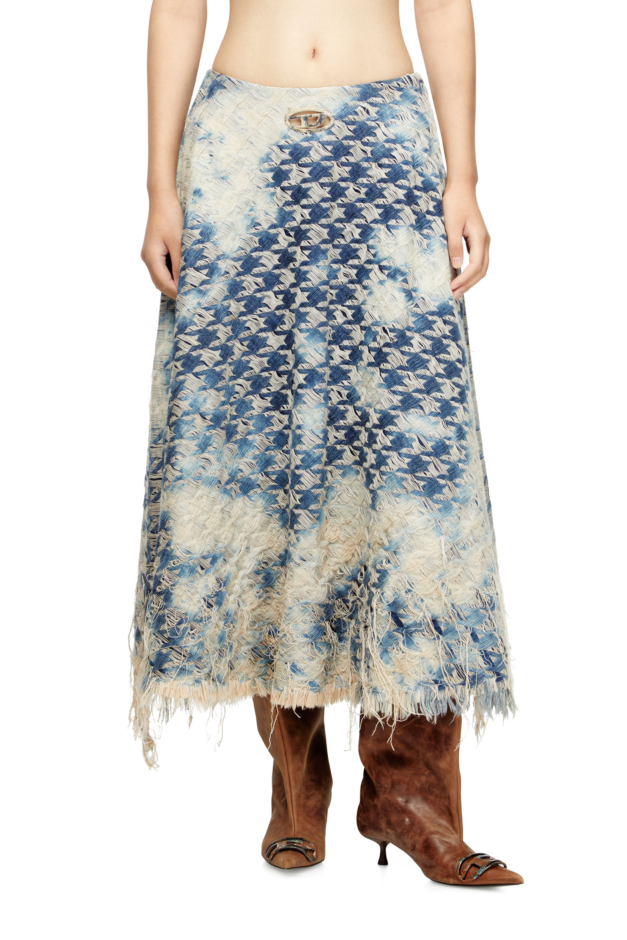 Diesel - DE-ANNET-FSH1, Female's Midi skirt in houndstooth-weave denim in ミディアムブルー - 3