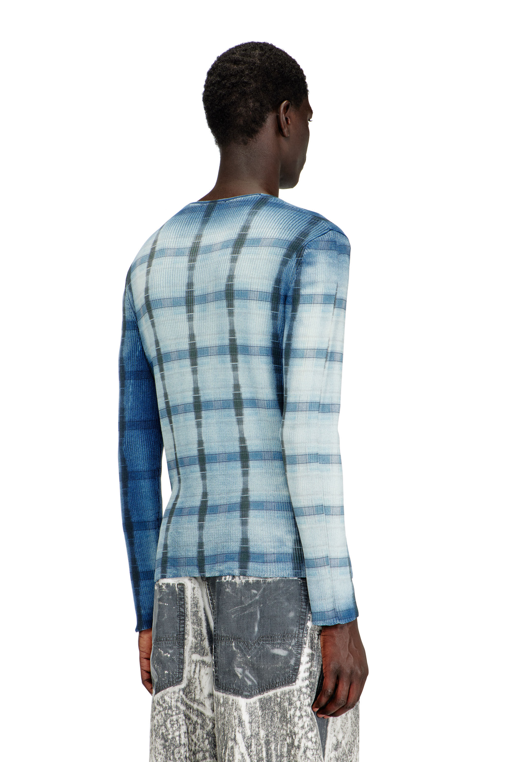 Diesel - K-EGONS, Male's Rib-knit top with check X-ray effect in ブルー - 5