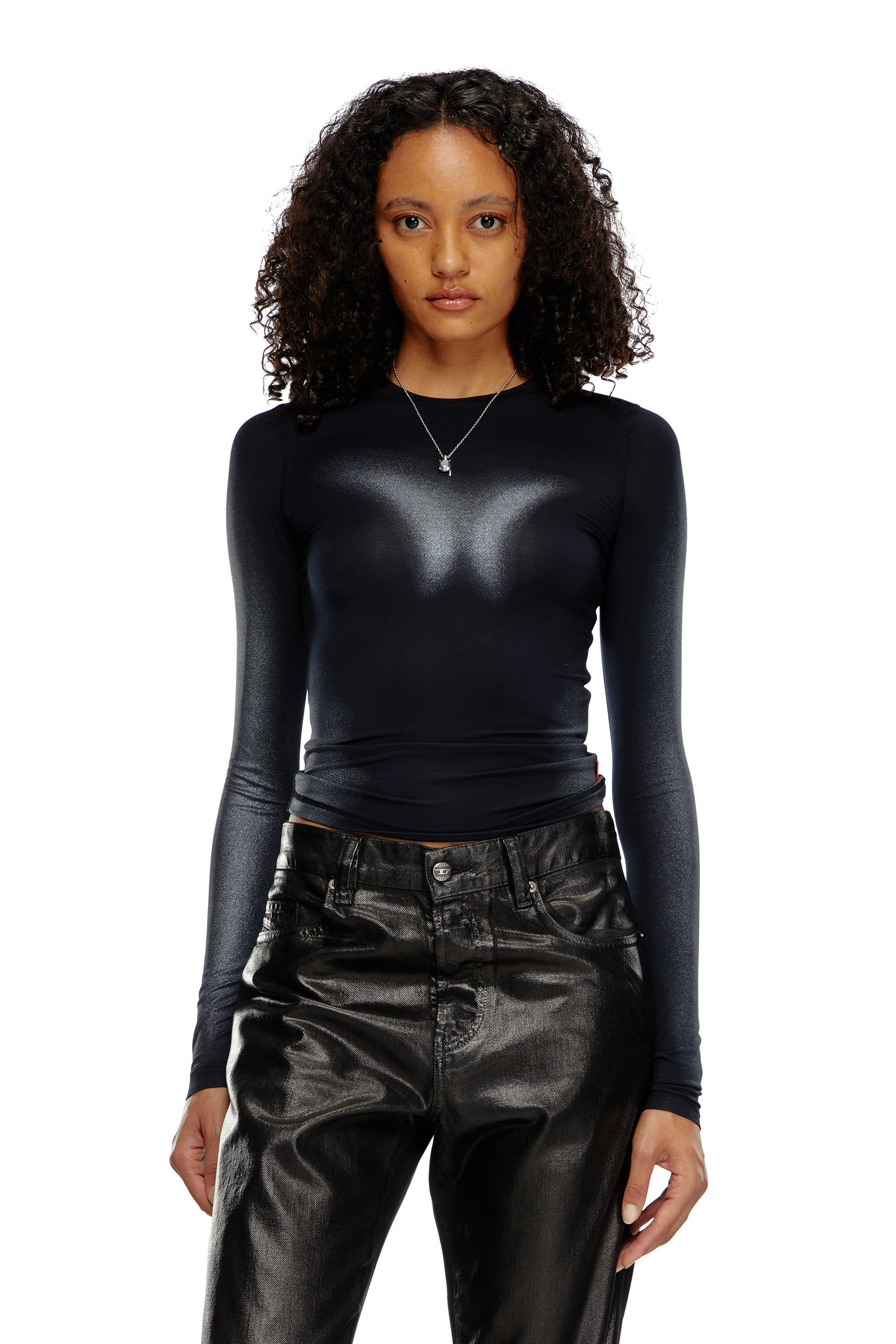 Diesel - T-ILON, Female's Long-sleeve T-shirt with metallic effects in ブラック - 3