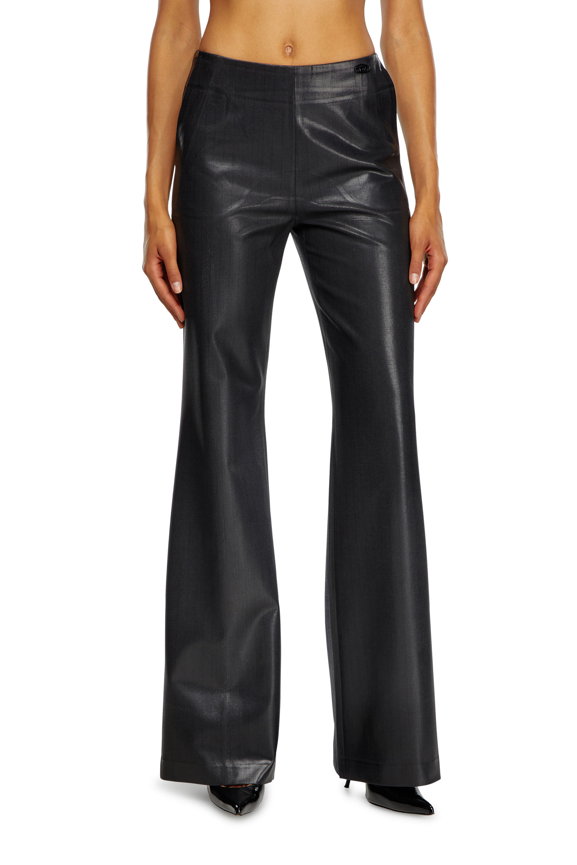 Diesel - P-OLARIS, Female's Pinstripe pants with coated front in ブラック - 3
