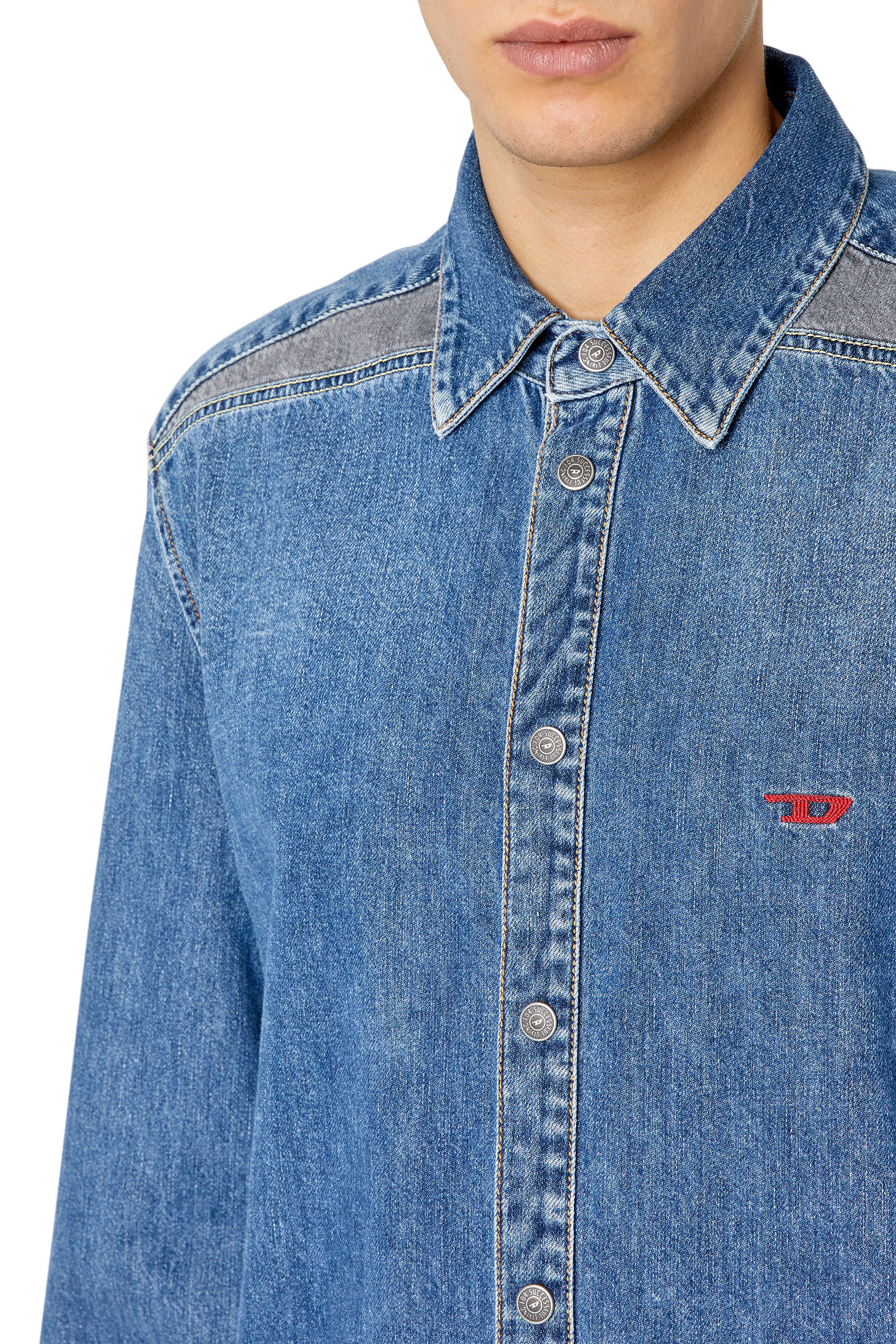 Diesel - D-SIMPLY-RS, Male's デニム シャツ インサートデニム in ミディアムブルー - 4