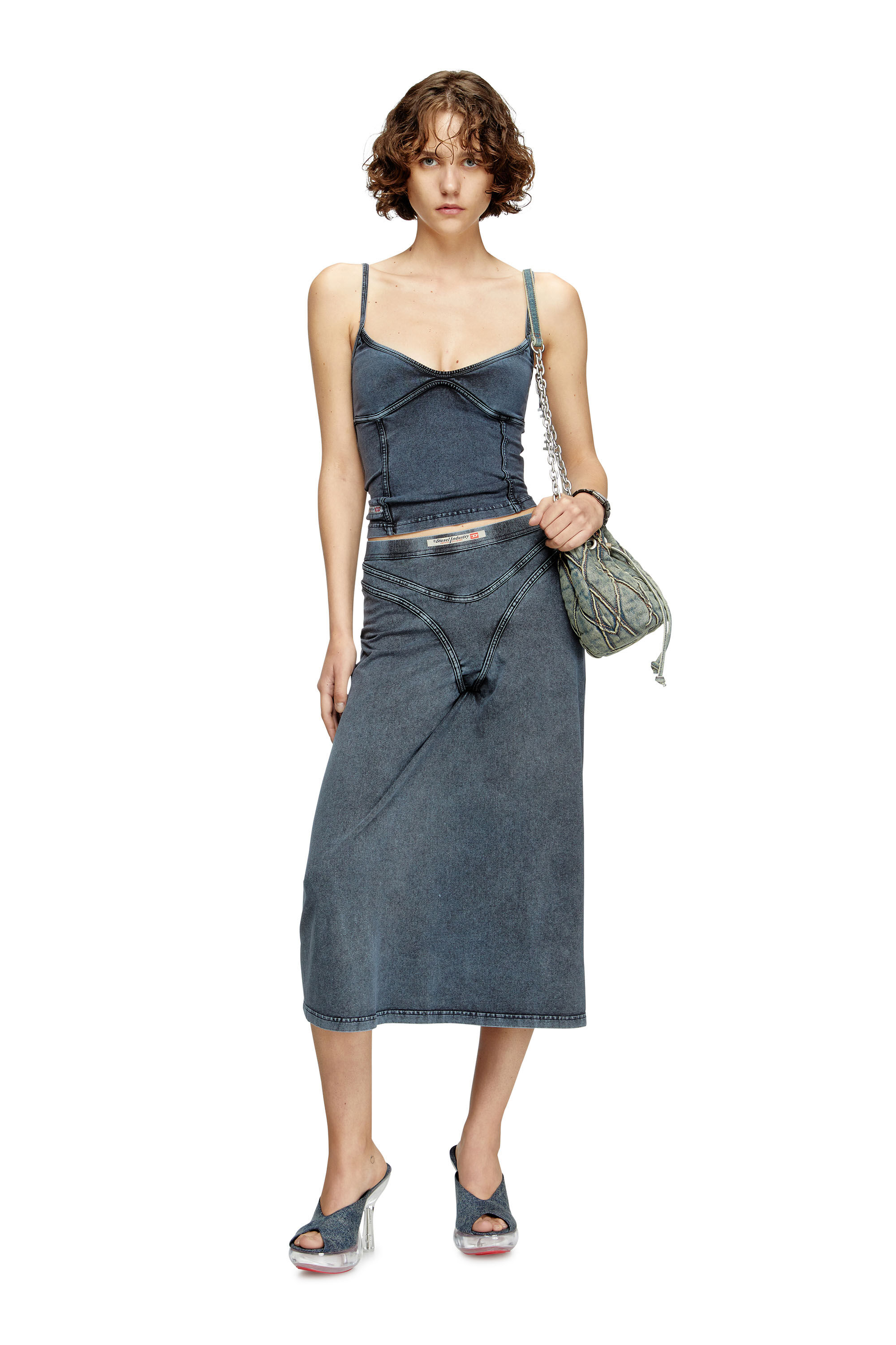 Diesel - T-ONY, Female's Strappy top in denim-look jersey in ダークブルー - 1