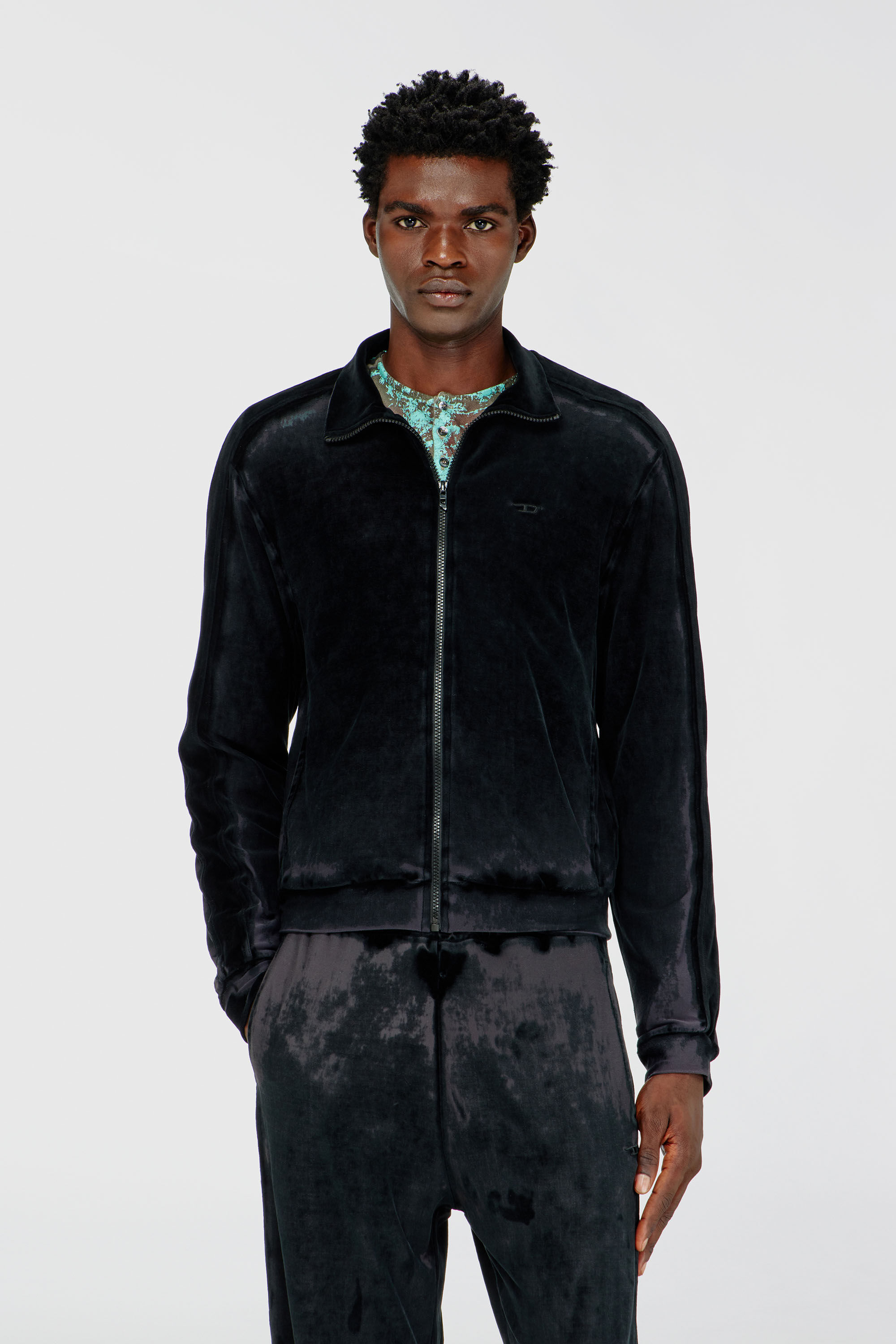 Diesel - S-TRAPED, Male's Zip-up sweatshirt in devor&eacute; chenille in null - 3