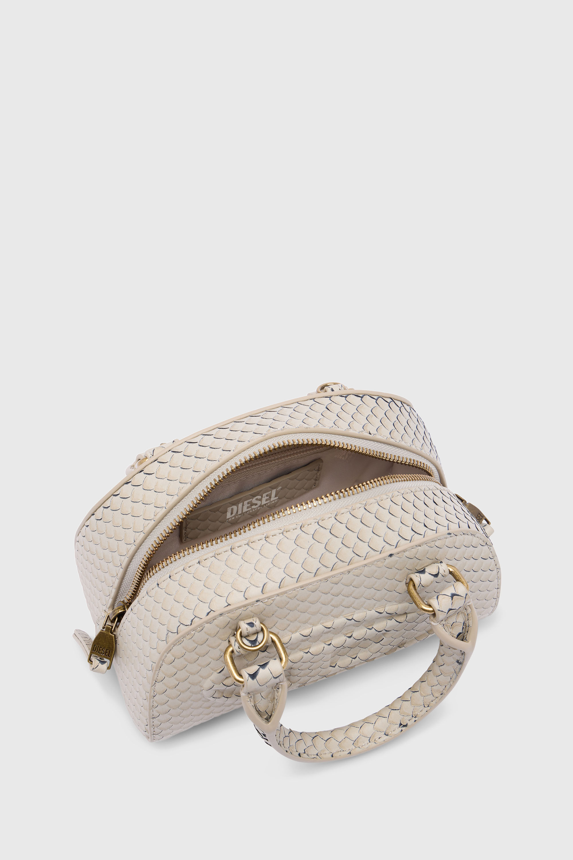 Diesel - 1DR DOME CROSSBODY, Female's 1DR Dome-Small bowling bag in snake-effect leather in ベージュ - 5
