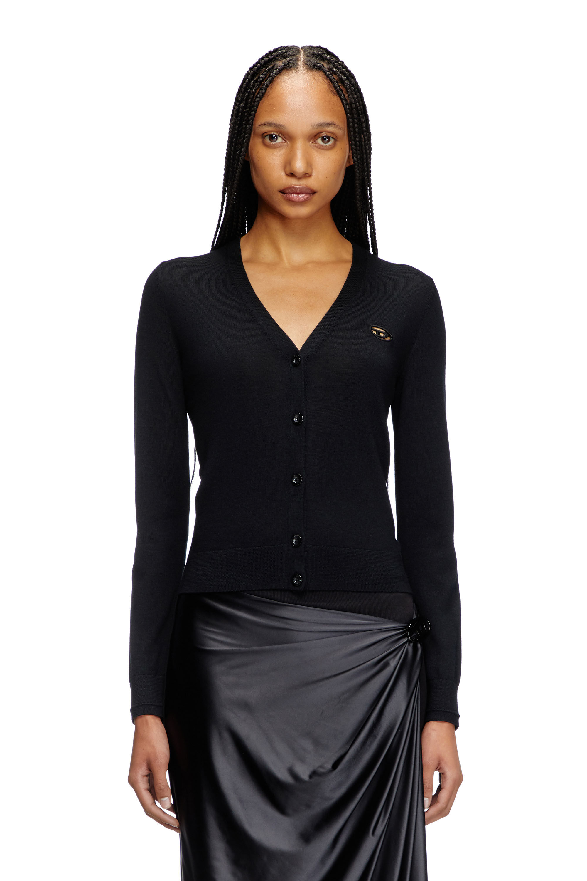 Diesel - M-ALIMA, Female's Wool cardigan with cut-out logo in ブラック - 3