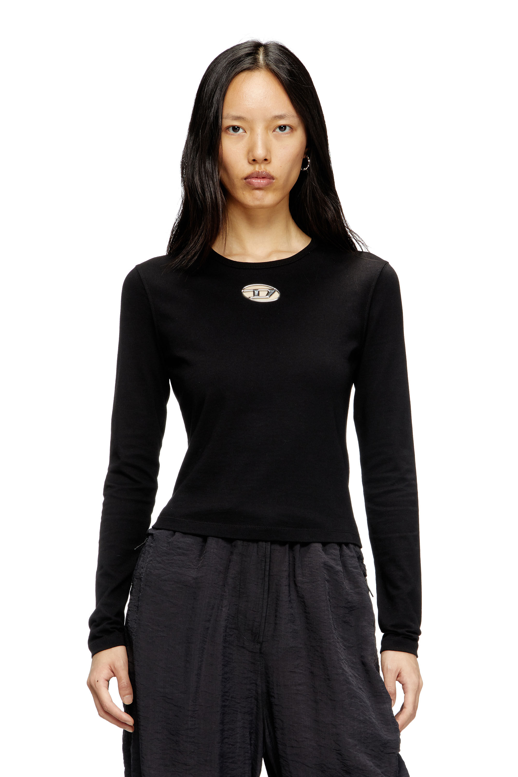 Diesel - T-UNCUTIE-LONG-LS-OD, Female's Long-sleeve top with Oval D cut-out in ブラック - 3