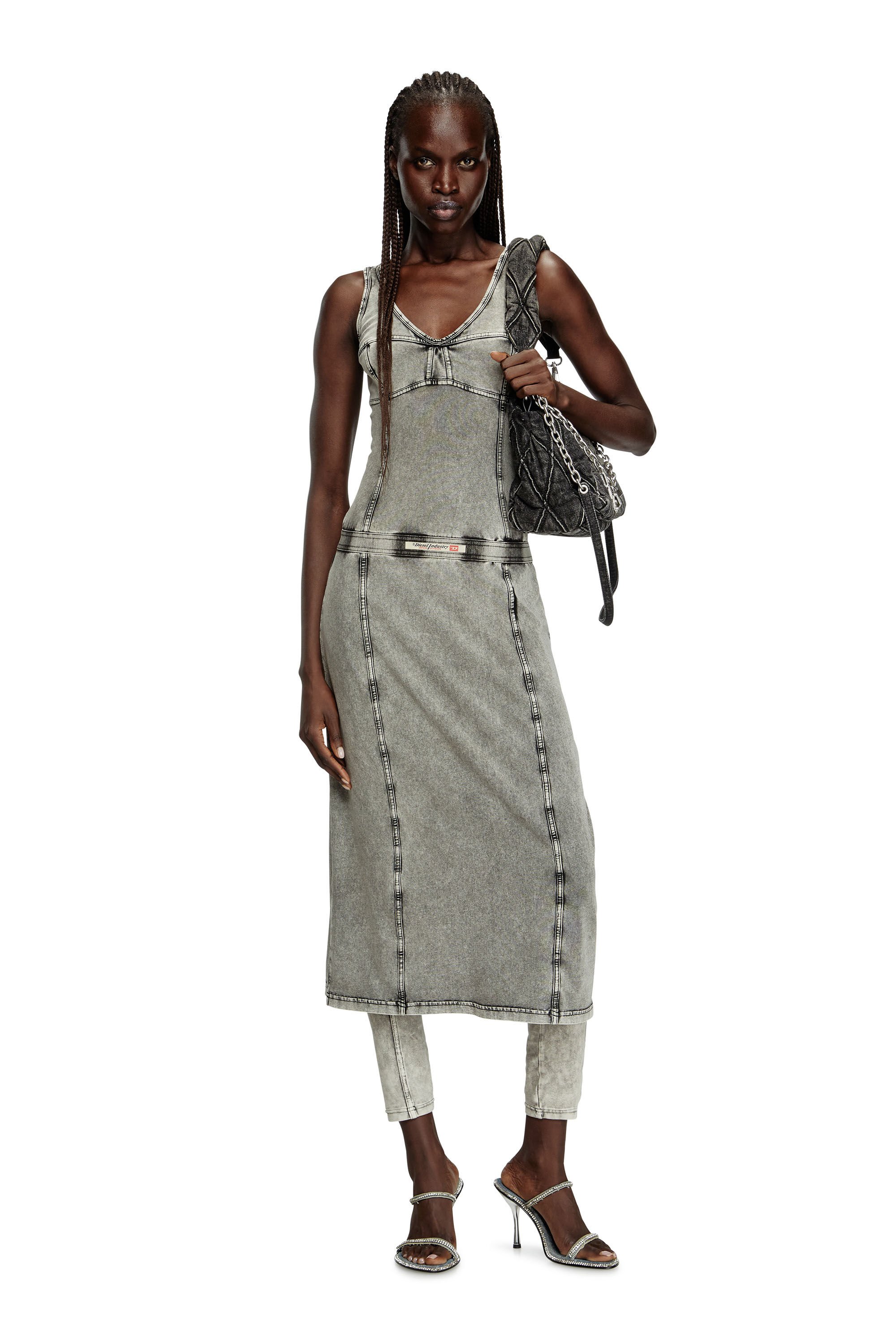 Diesel - D-INNY, Female's Sleeveless midi dress with denim effect in グレー - 3