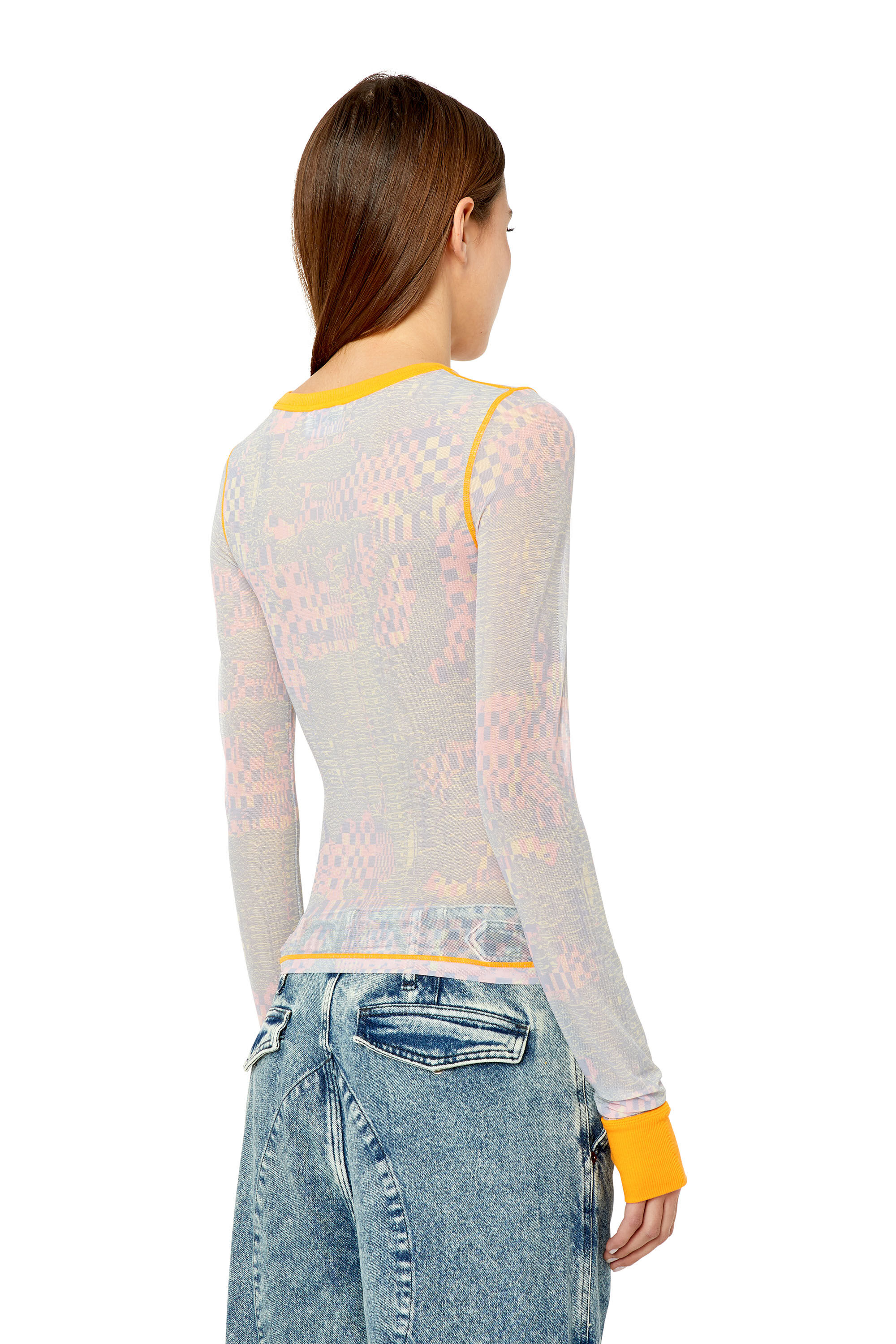 Diesel - T-SIEL, Female's 長袖トップス メッシュ カモフラ in ブルー/ピンク - 4
