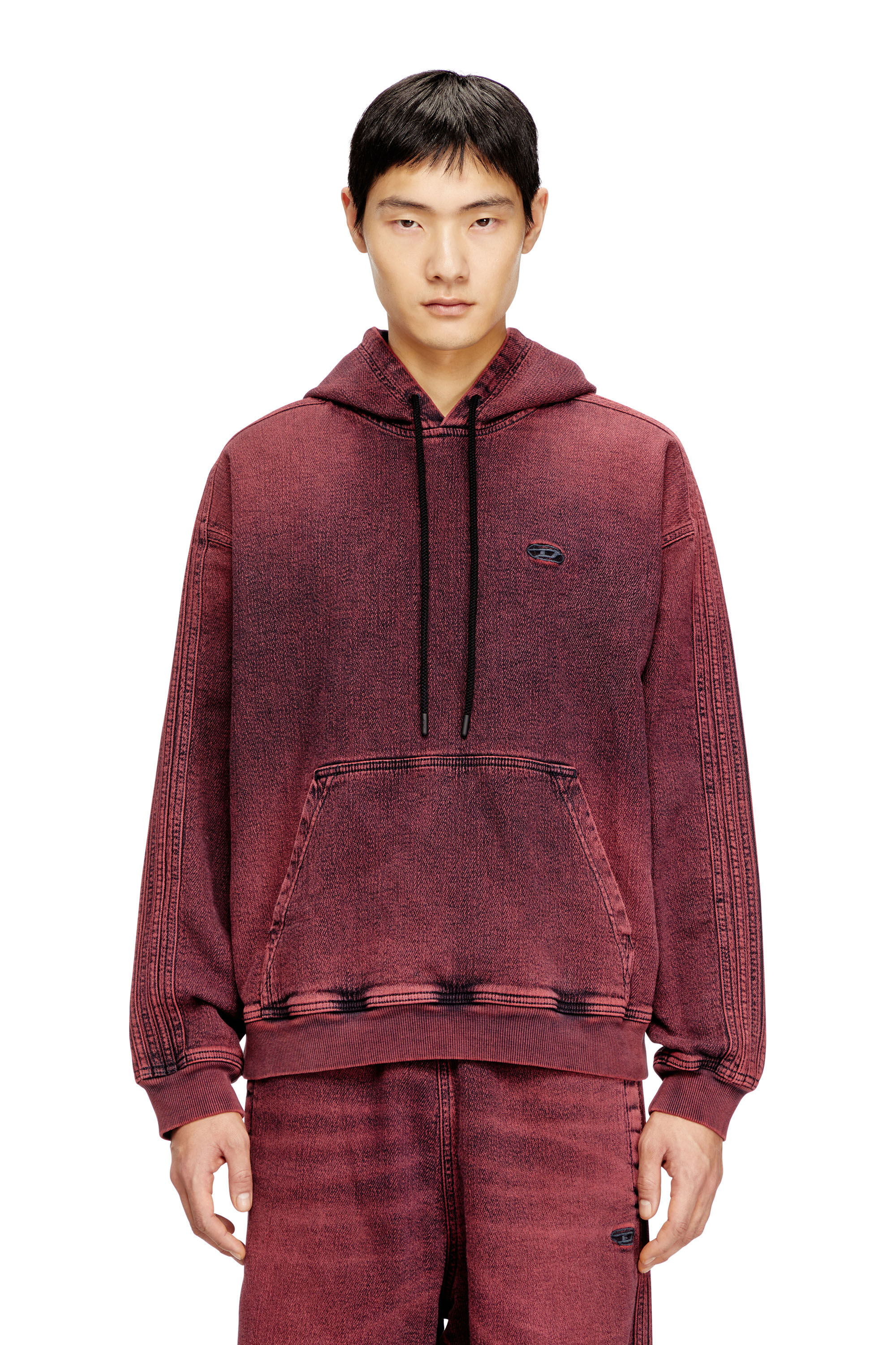 D-UM-RIB-HORSE Hoodie in indigo track denim with logo|レッド D-UM-RIB-HORSE Hoodie in indigo track denim with logo|レッド