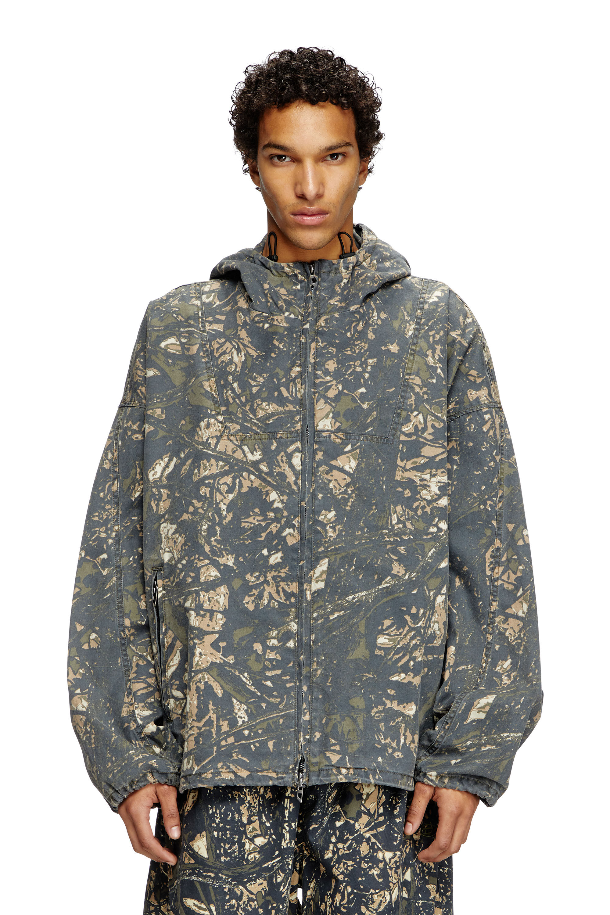 Diesel - J-LINT, Male's Hooded jacket with camo print in グリーン/ブラウン - 3