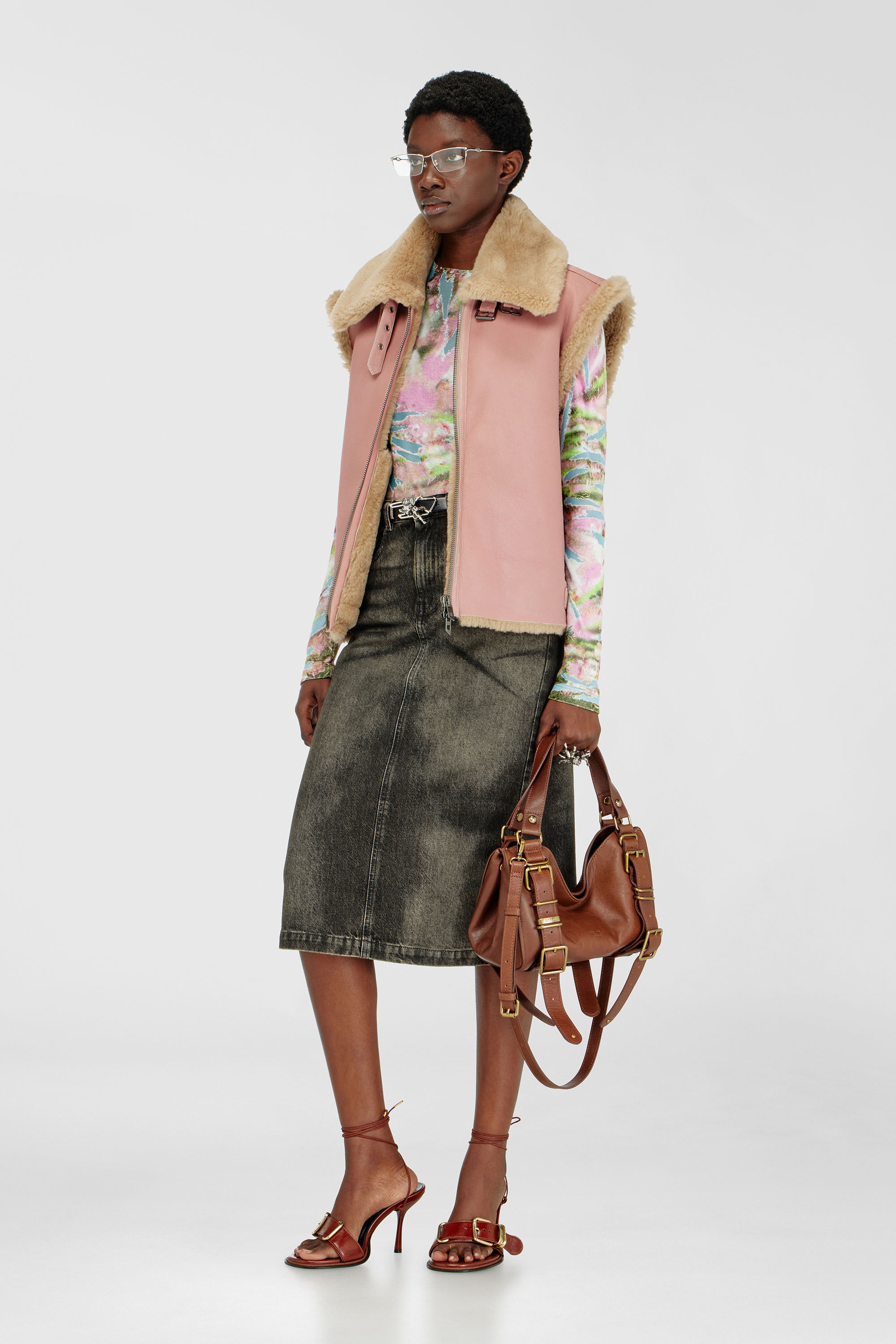 Diesel - T-ALIA, Female's Floral print top in burnout viscose chenille in ブルー/ピンク - 1
