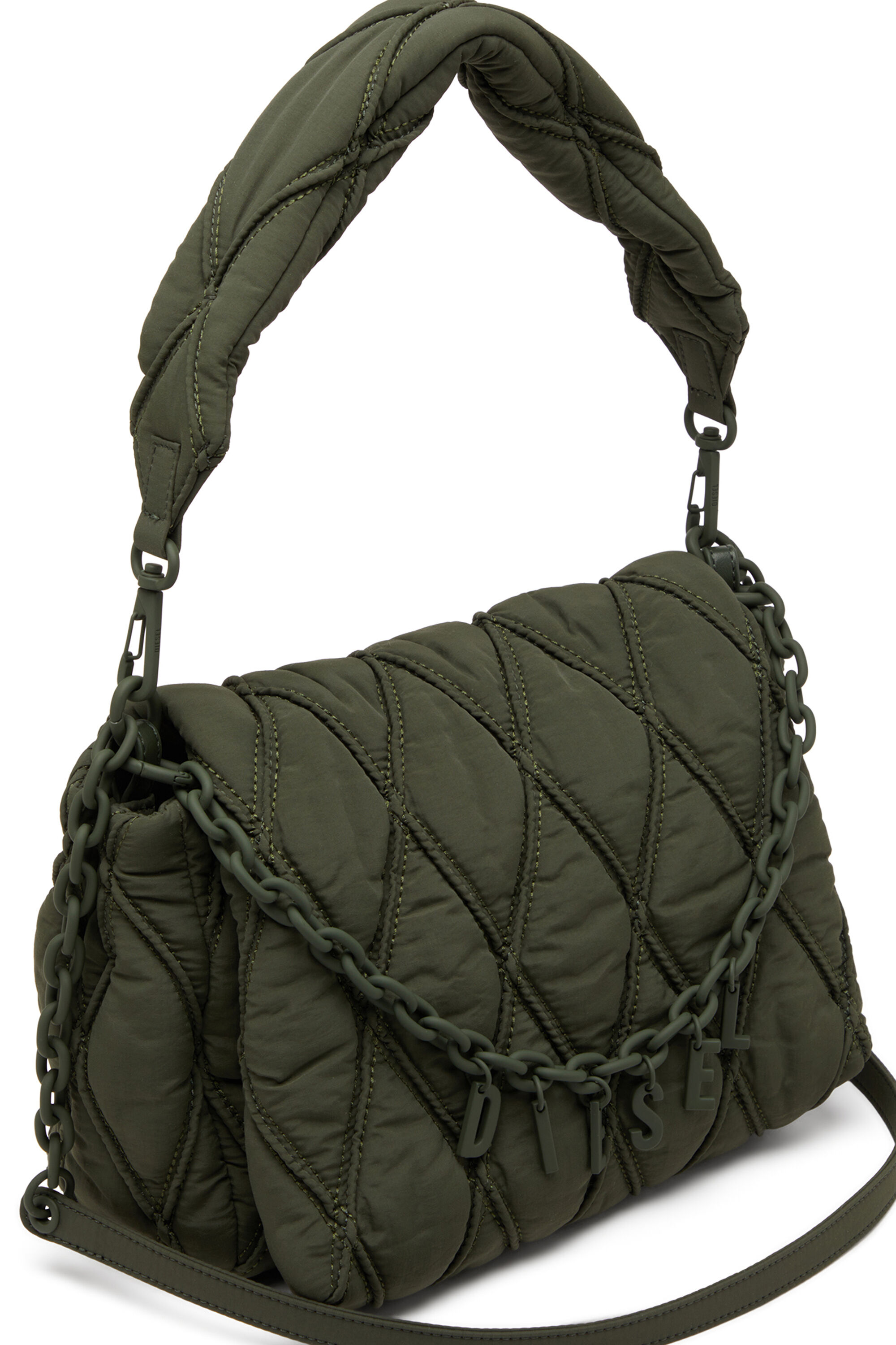 Diesel - CHARM-D SHOULDER M, Female's Charm-D M-Shoulder bag in quilted nylon in ダークグリーン - 6