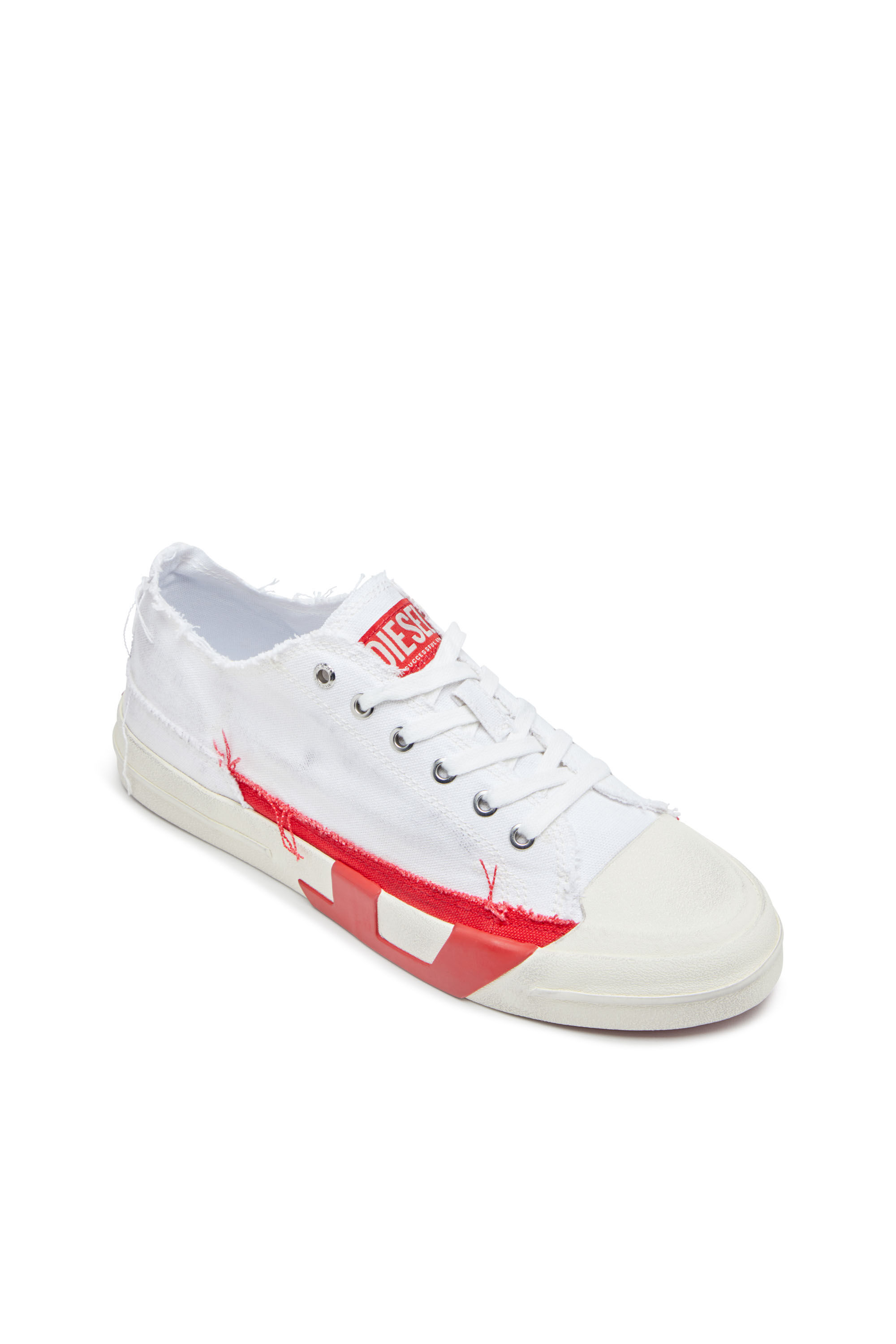 Diesel - S-D-VERSE LOW, Male's S-D-Verse-Dirty-effect canvas sneakers in ホワイト/レッド/ブルー - 7